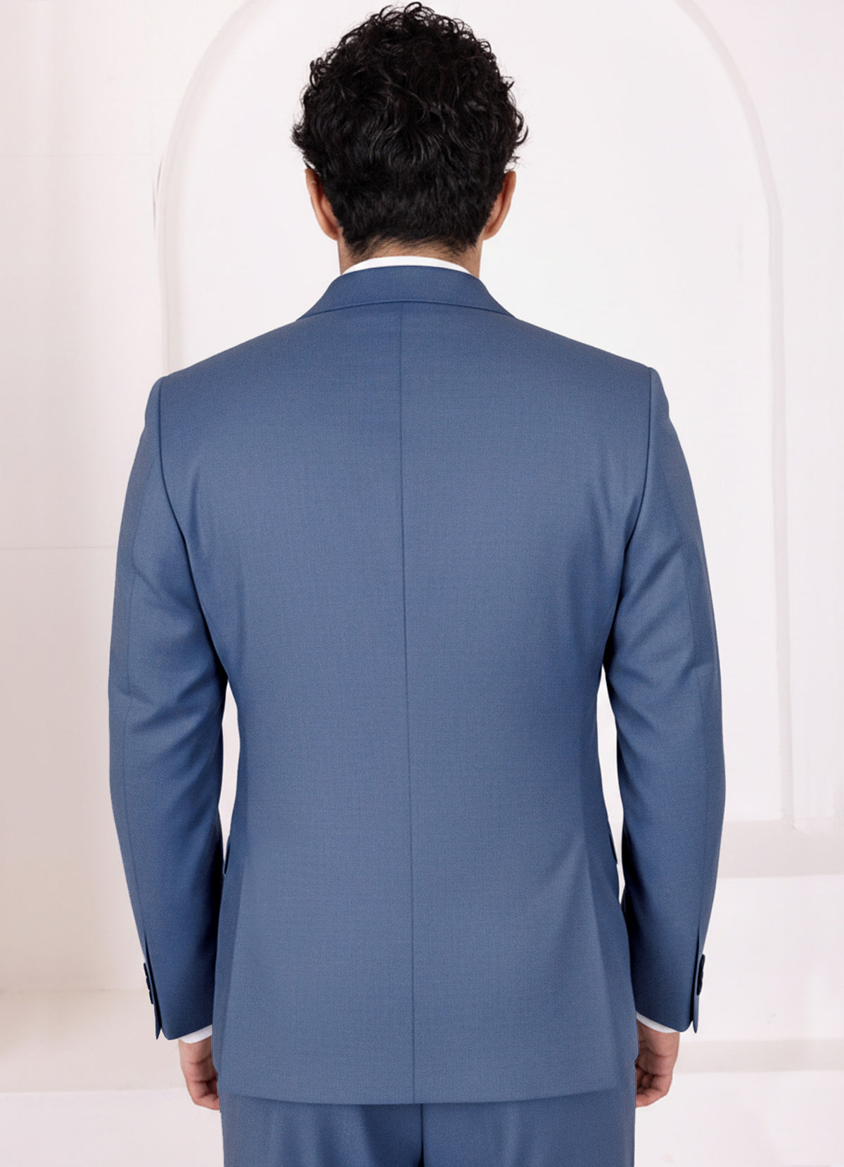 Marble Blue Worsted Wool 4-Way Stretch Wrinkle-Free Fluid Drape Fabric Single Breasted Blazer