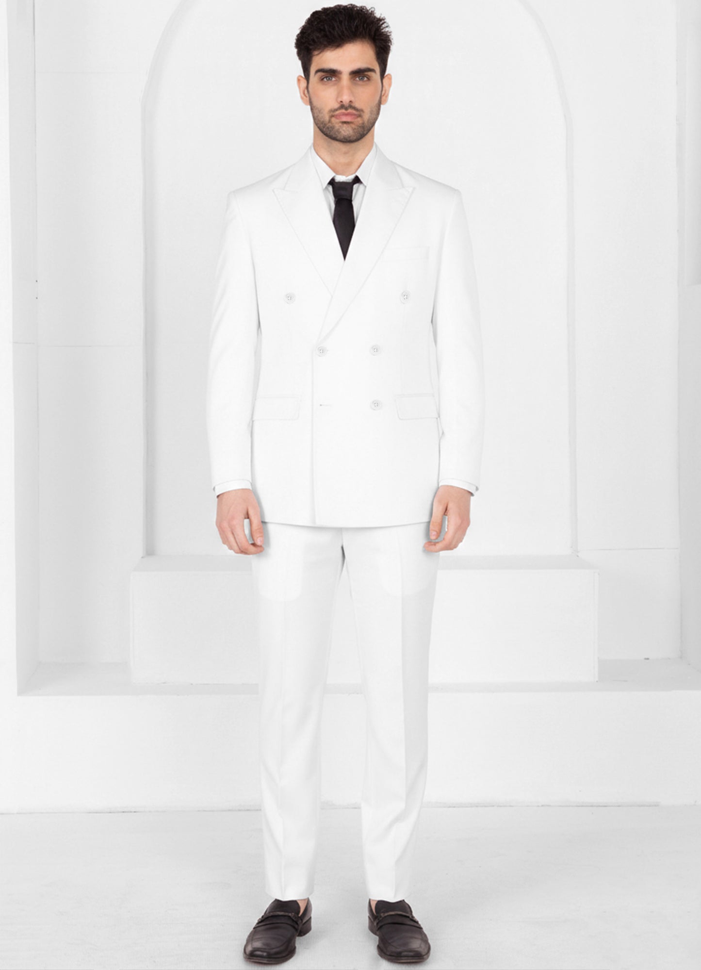 Off White Worsted Wool 4 Way Stretch Wrinkle Free Fluid Drape Fabric Stretchable Waistband Pant