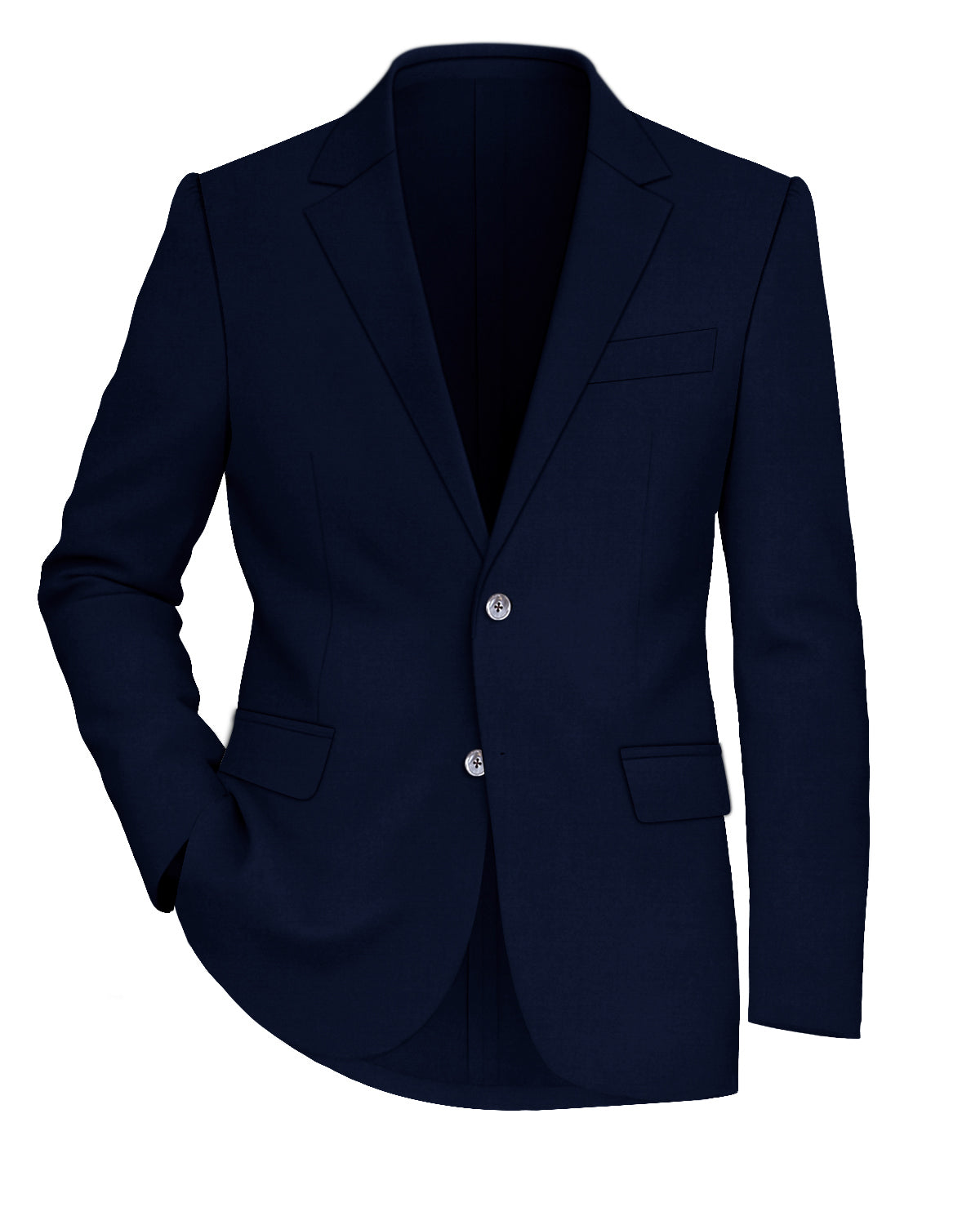 Firefly Blue Worsted Wool 4 Way Stretch Wrinkle Free Fluid Drape Fabric Single Breasted Blazer