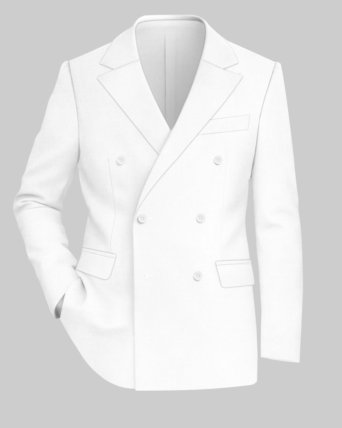 Off White Worsted Wool 4 Way Stretch Wrinkle Free Fluid Drape Fabric Double Breasted Blazer