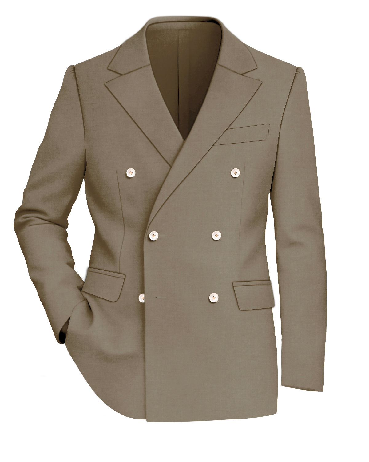Makara Brown Worsted Wool 4 Way Stretch Wrinkle Free Fluid Drape Fabric Double Breasted Blazer