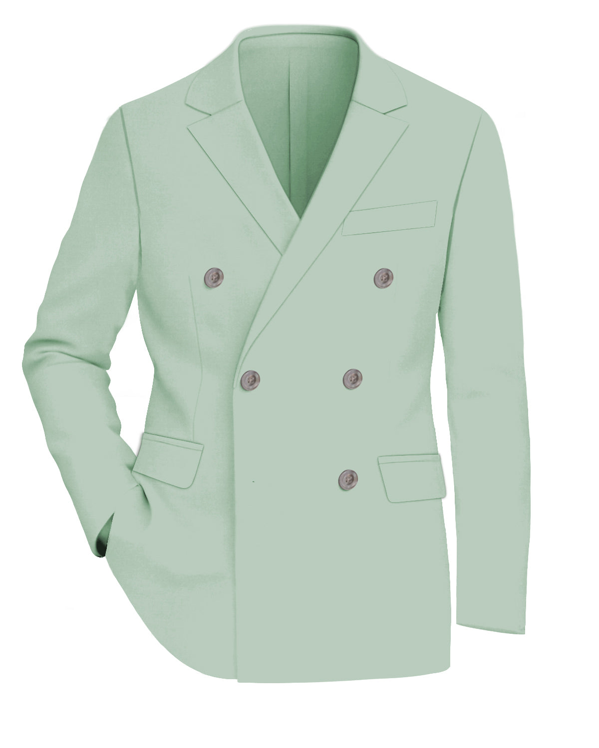 Surf Green Worsted Wool 4 Way Stretch Wrinkle Free Fluid Drape Fabric Double Breasted Blazer