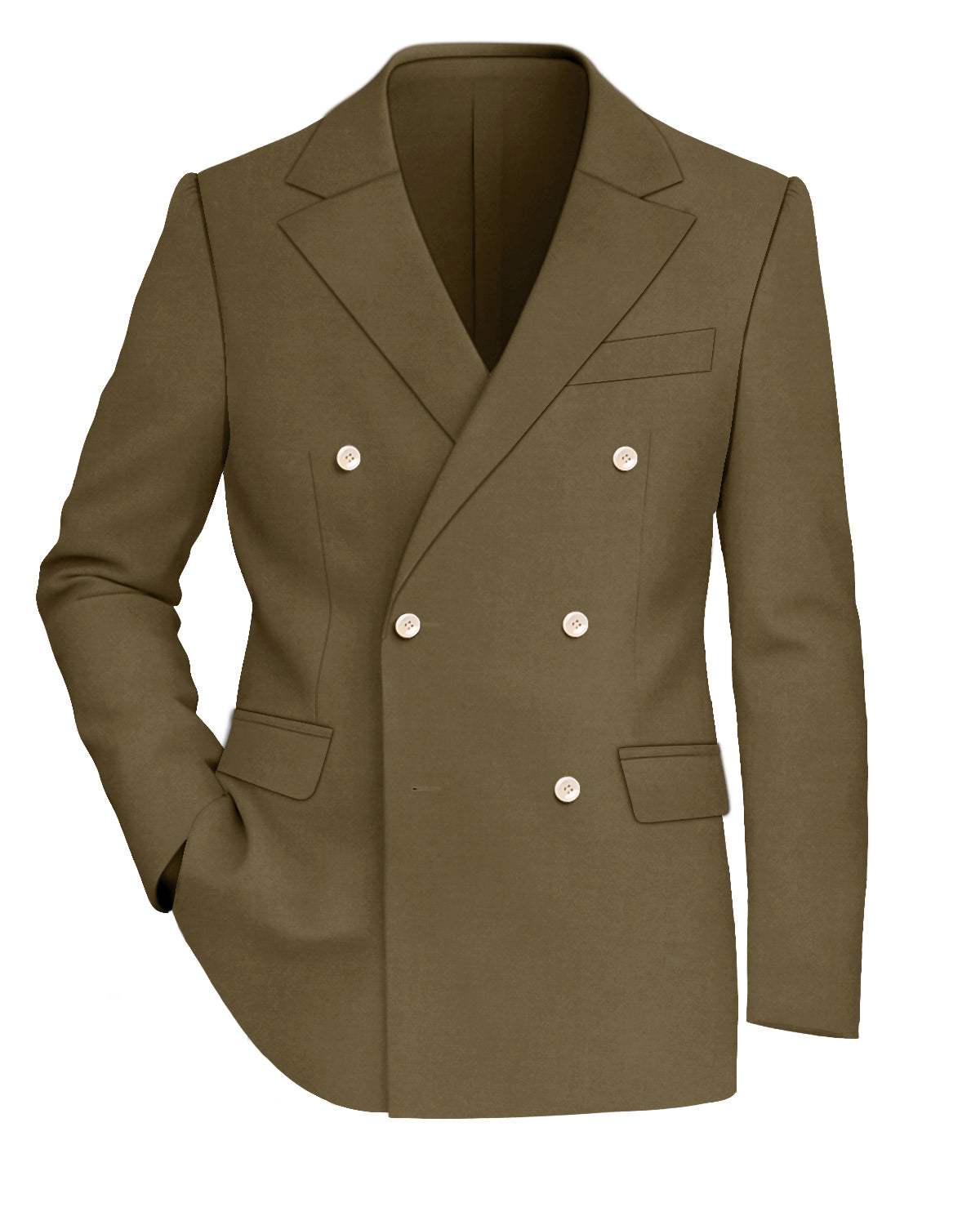 Tortilla Brown Worsted Wool 4 Way Stretch Wrinkle Free Fluid Drape Fabric Double Breasted Blazer