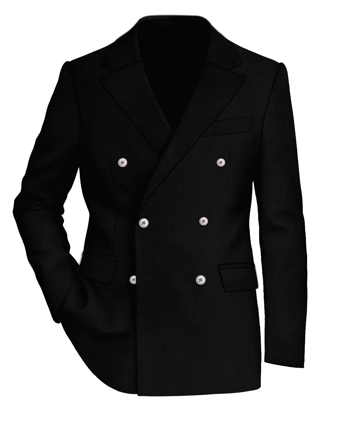 Jade Black Subtle Sheen Wool Rich Stretchable traveler Double Breasted Blazer