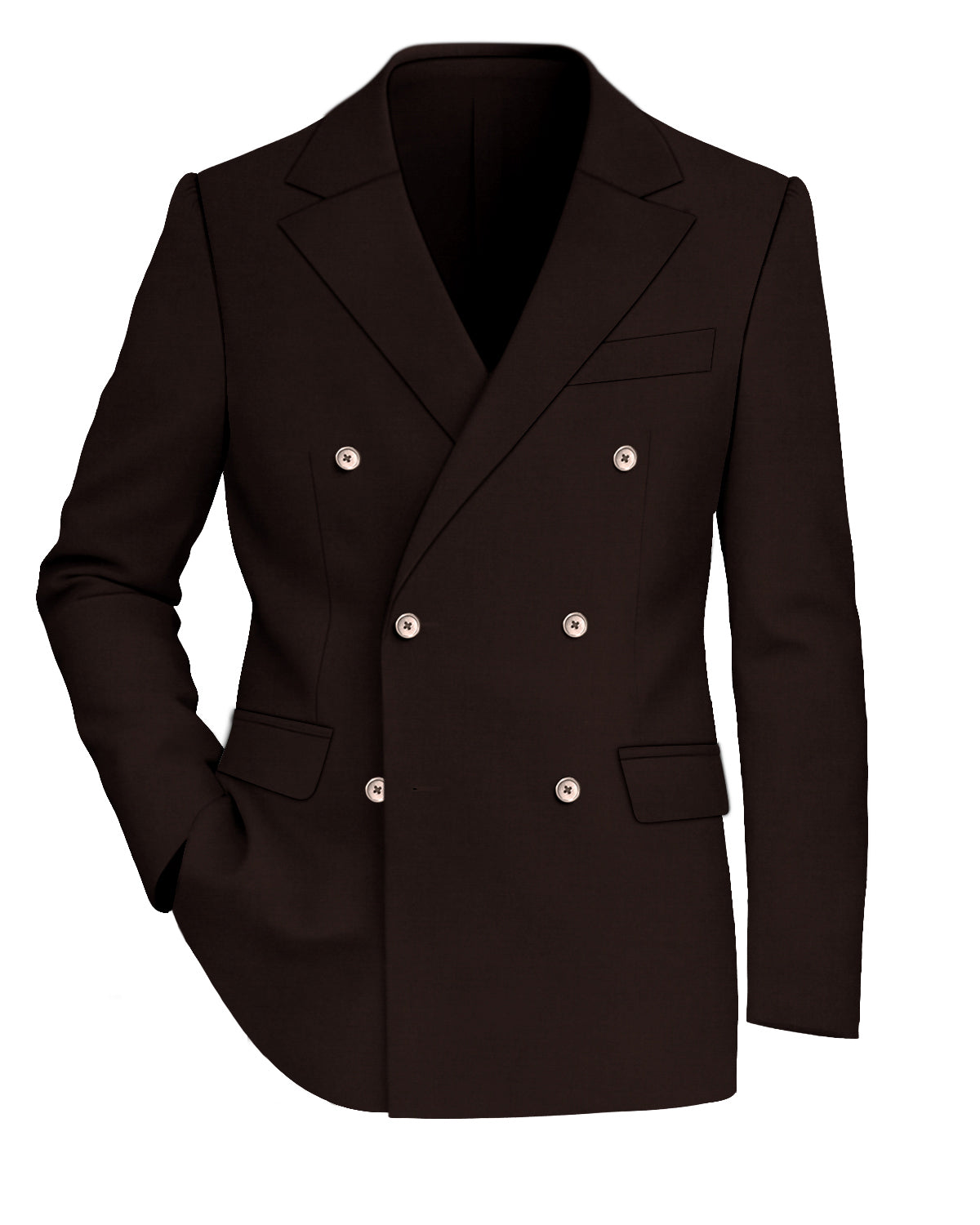 Cocoa Brown Worsted Wool 4 Way Stretch Wrinkle Free Fluid Drape Fabric Double Breasted Blazer