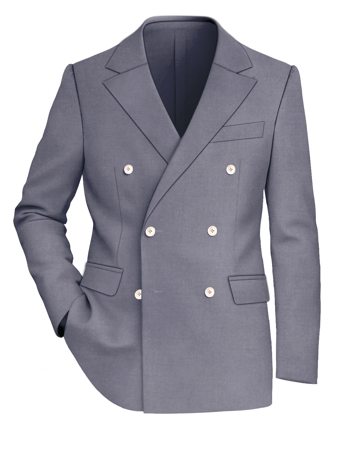 Carbon Gray Worsted Wool 4 Way Stretch Wrinkle Free Fluid Drape Fabric Double Breasted Blazer