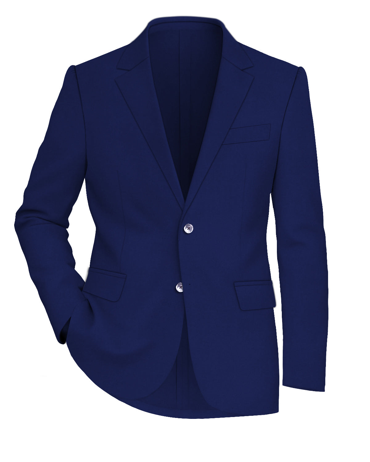Sapphire Blue Worsted Wool 4 Way Stretch Wrinkle Free Fluid Drape Fabric Single Breasted Blazer