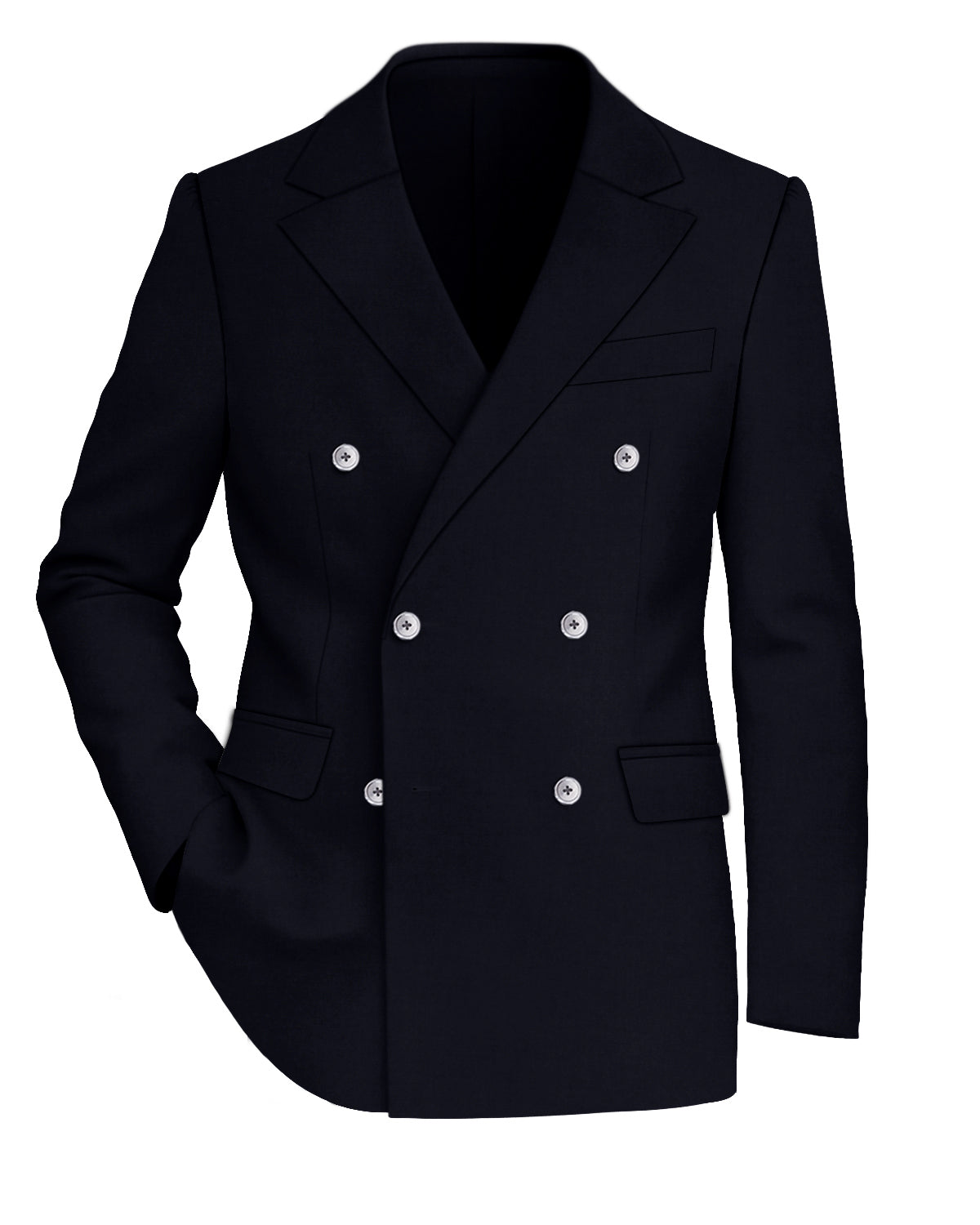 Zeus Blue Worsted Wool 4 Way Stretch Wrinkle Free Fluid Drape Fabric Double Breasted Blazer