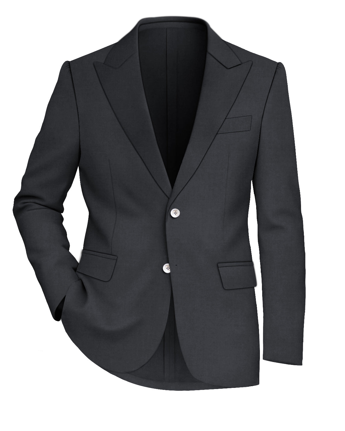 Charcoal Gray Worsted Wool 4 Way Stretch Wrinkle Free Fluid Drape Fabric Single Breasted Blazer