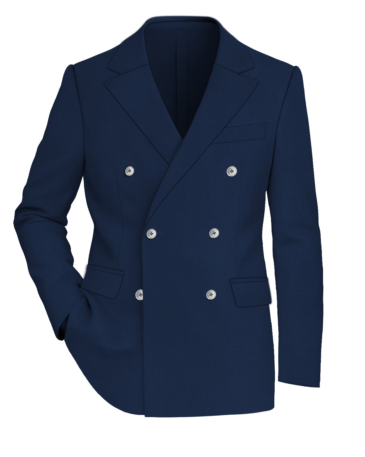 Mirage Blue Worsted Wool 4 Way Stretch Wrinkle Free Fluid Drape Fabric Double Breasted Blazer