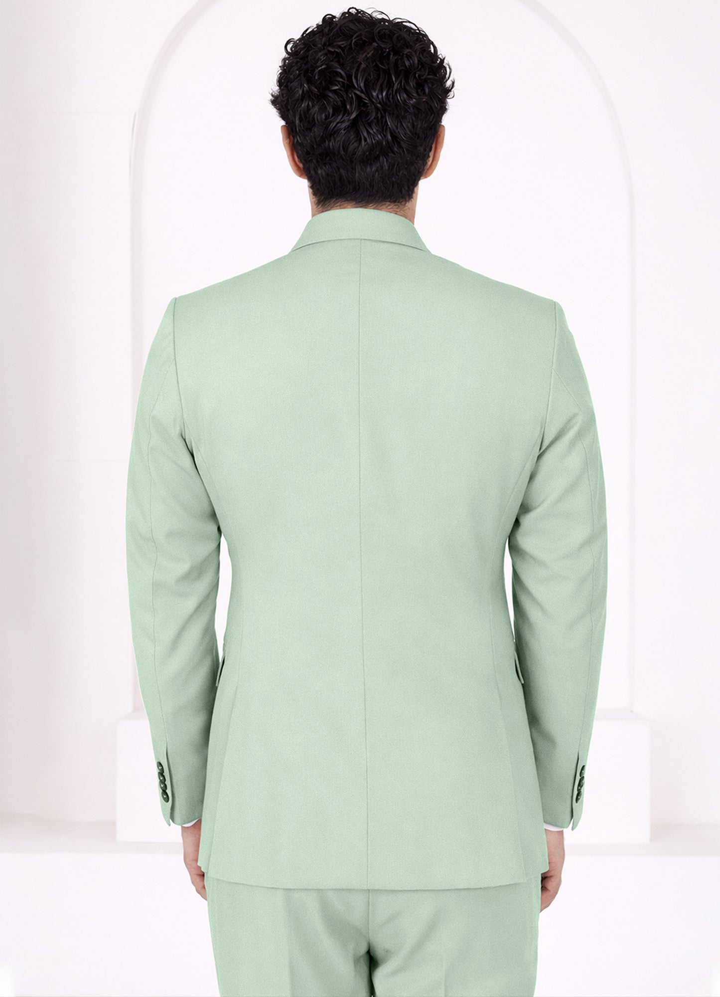 Surf Green Worsted Wool 4 Way Stretch Wrinkle Free Fluid Drape Fabric Single Breasted Blazer