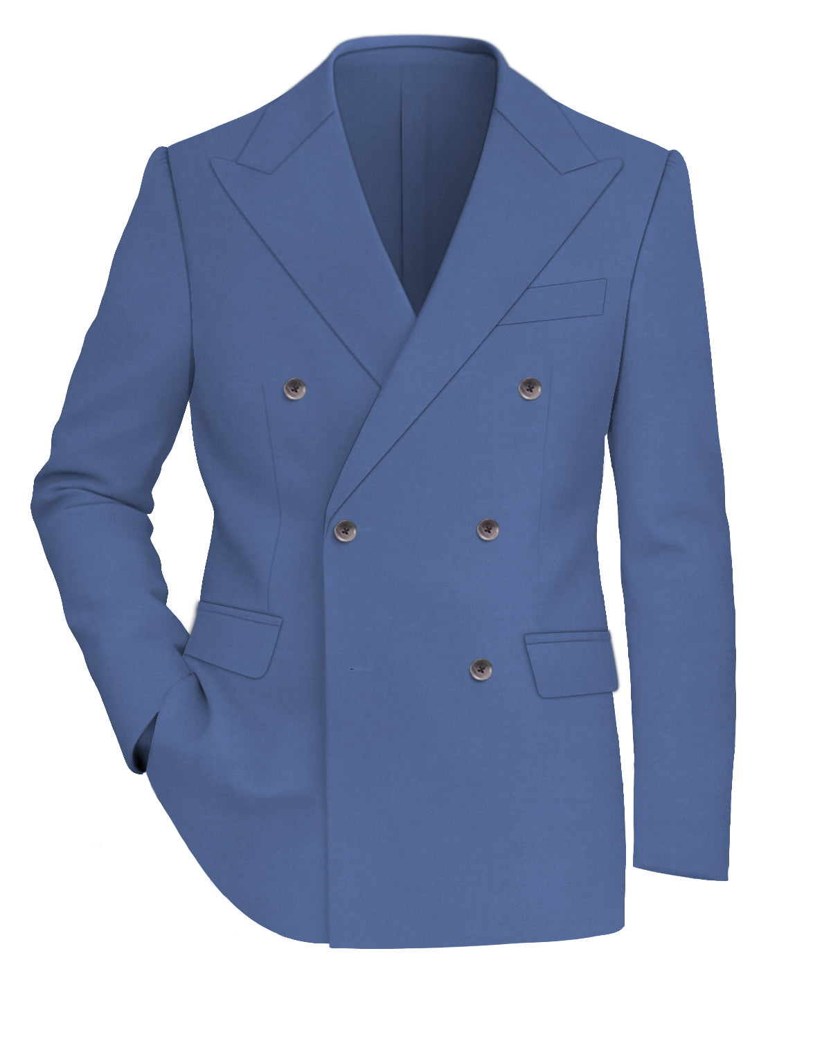 Marble Blue Worsted Wool 4 Way Stretch Wrinkle Free Fluid Drape Fabric Double Breasted Blazer