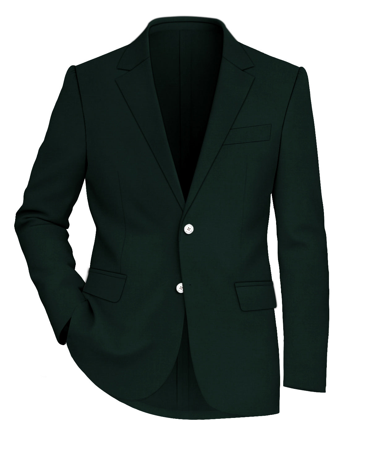 Racing Green Worsted Wool 4 Way Stretch Wrinkle Free Fluid Drape Fabric Single Breasted Blazer