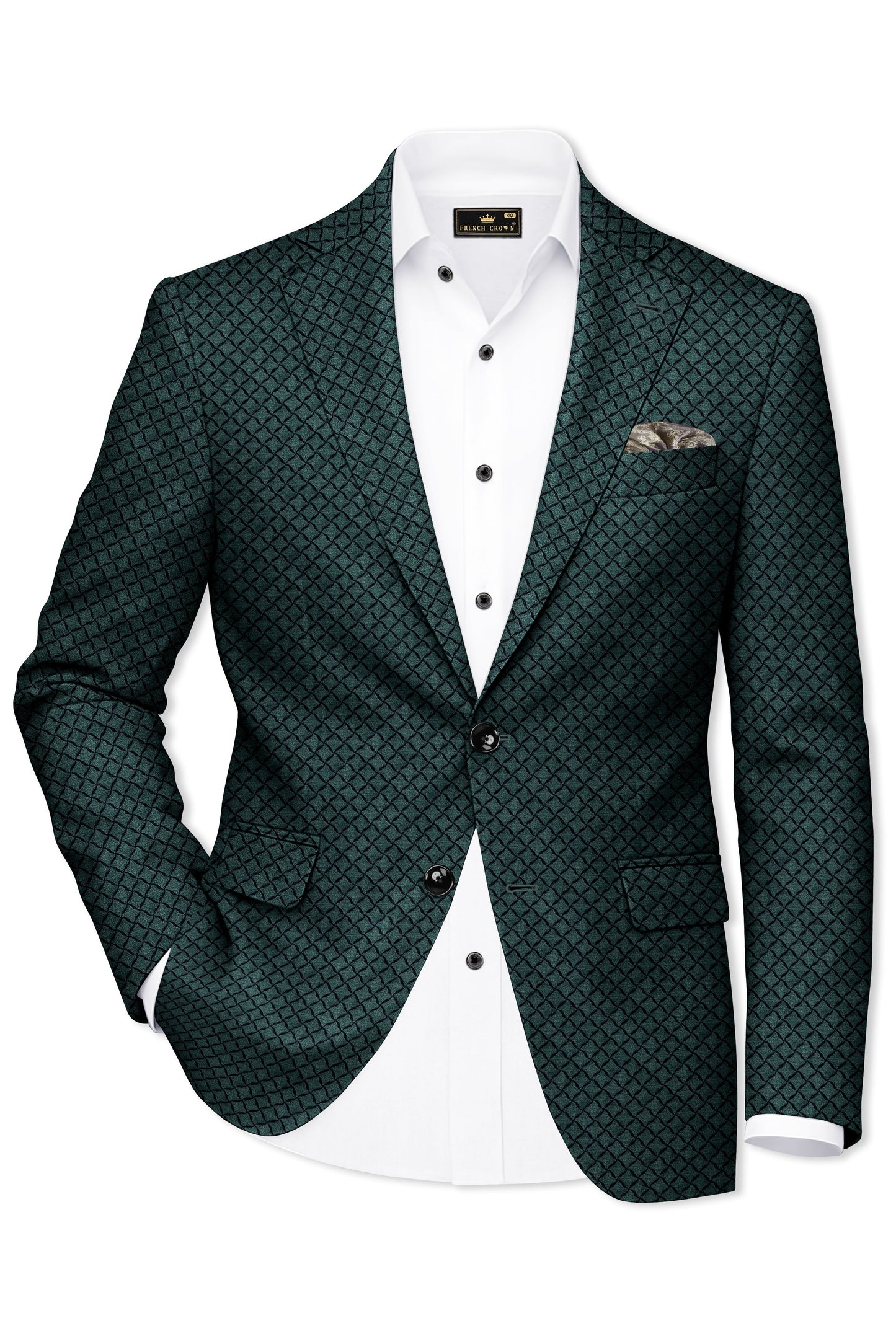 Gunmetal Green Jacquard Textured Designer Single Breasted Blazer