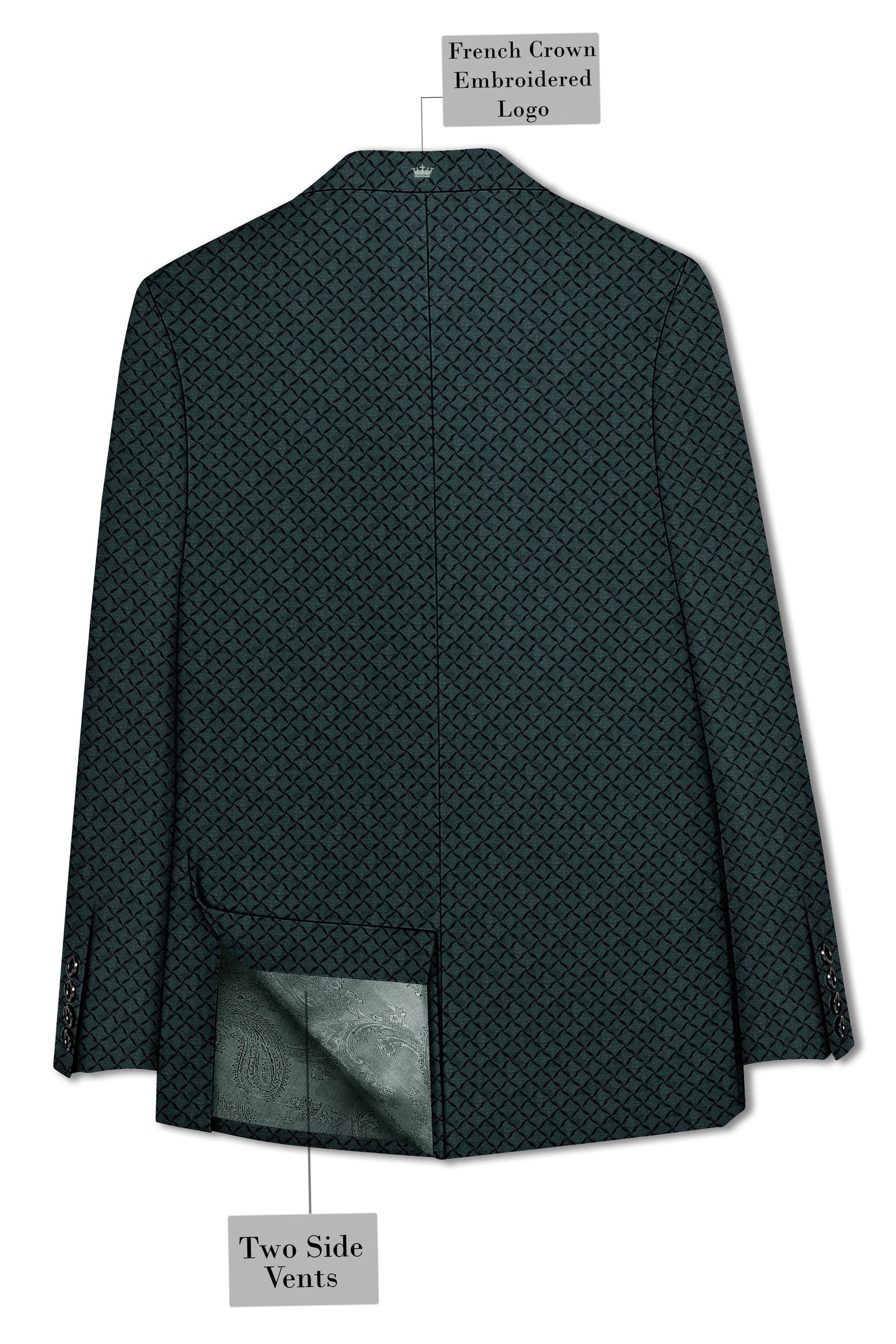 Gunmetal Green Jacquard Textured Designer Single Breasted Blazer