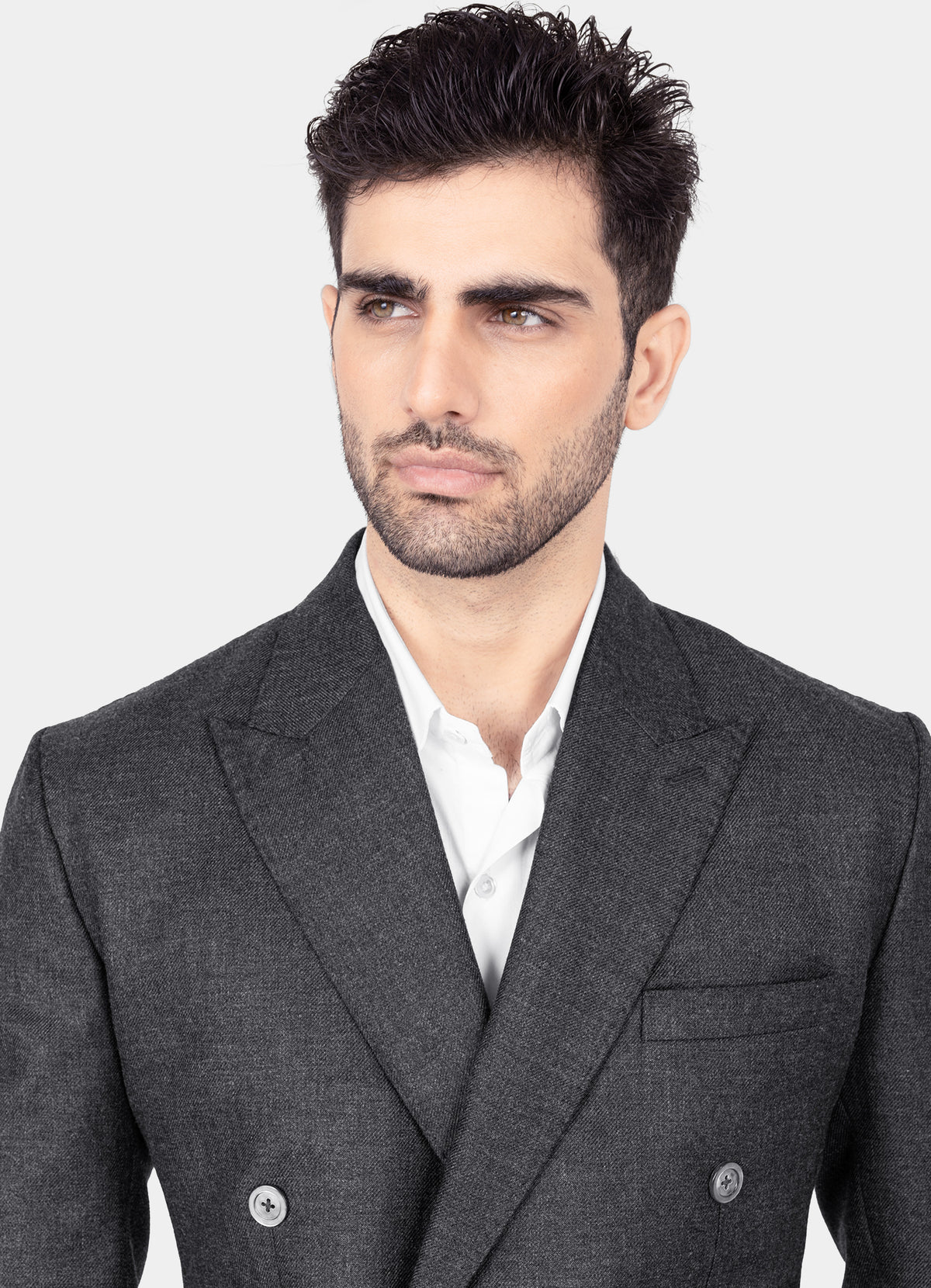 Vampire Gray Wool Blend Flannel Double Breasted Slight Stretch Tweed Suit