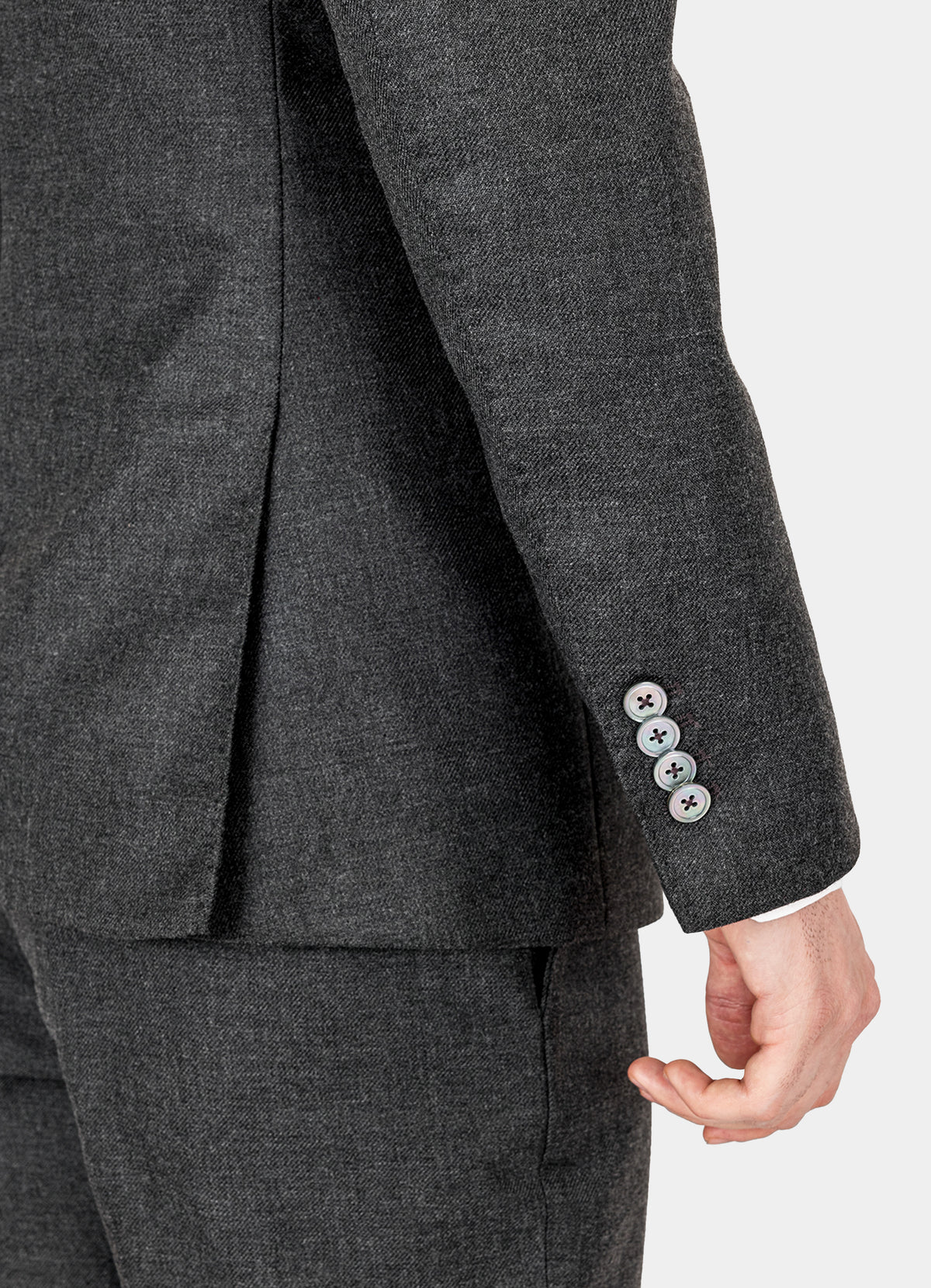 Vampire Gray Wool Blend Flannel Double Breasted Slight Stretch Tweed Suit