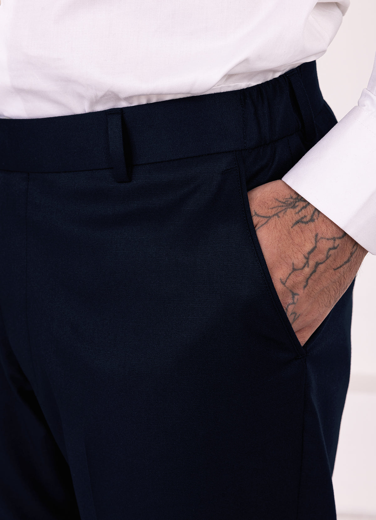 Firefly Blue Worsted Wool 4 Way Stretch Wrinkle Free Fluid Drape Fabric Single Breasted Suit