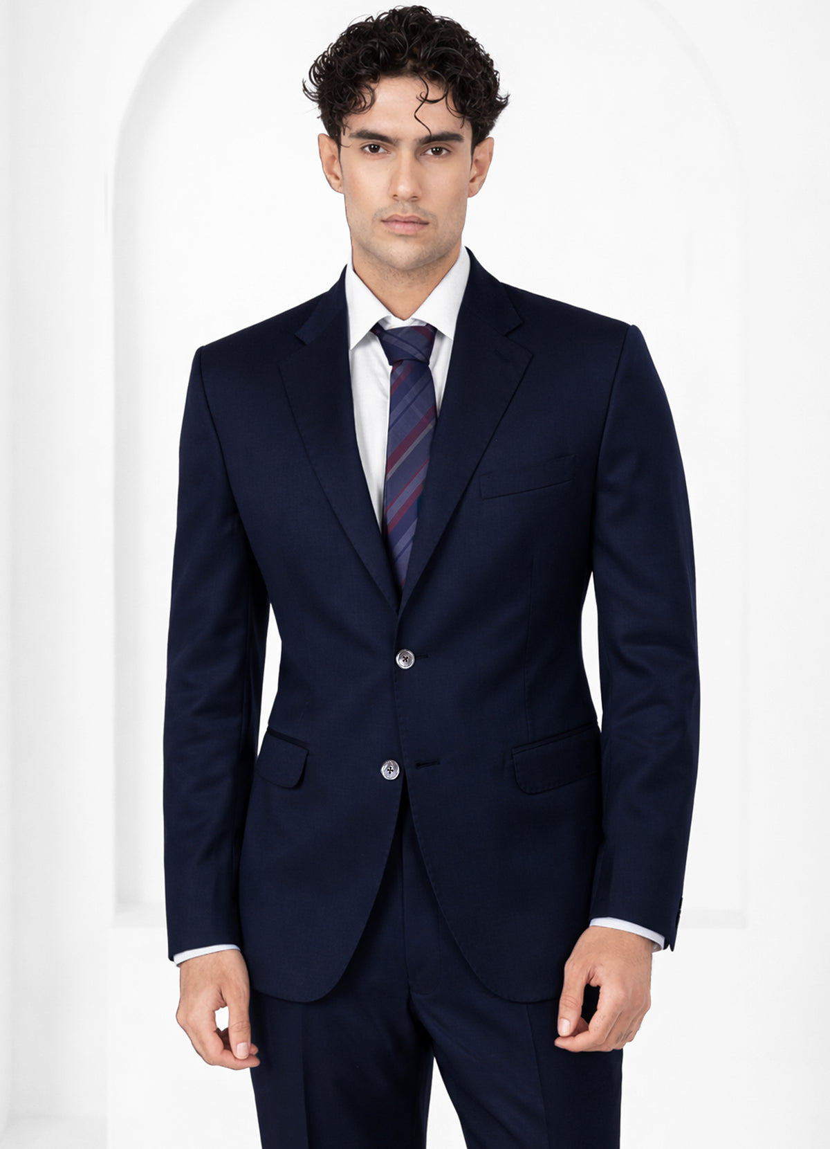 Firefly Blue Worsted Wool 4 Way Stretch Wrinkle Free Fluid Drape Fabric Single Breasted Suit