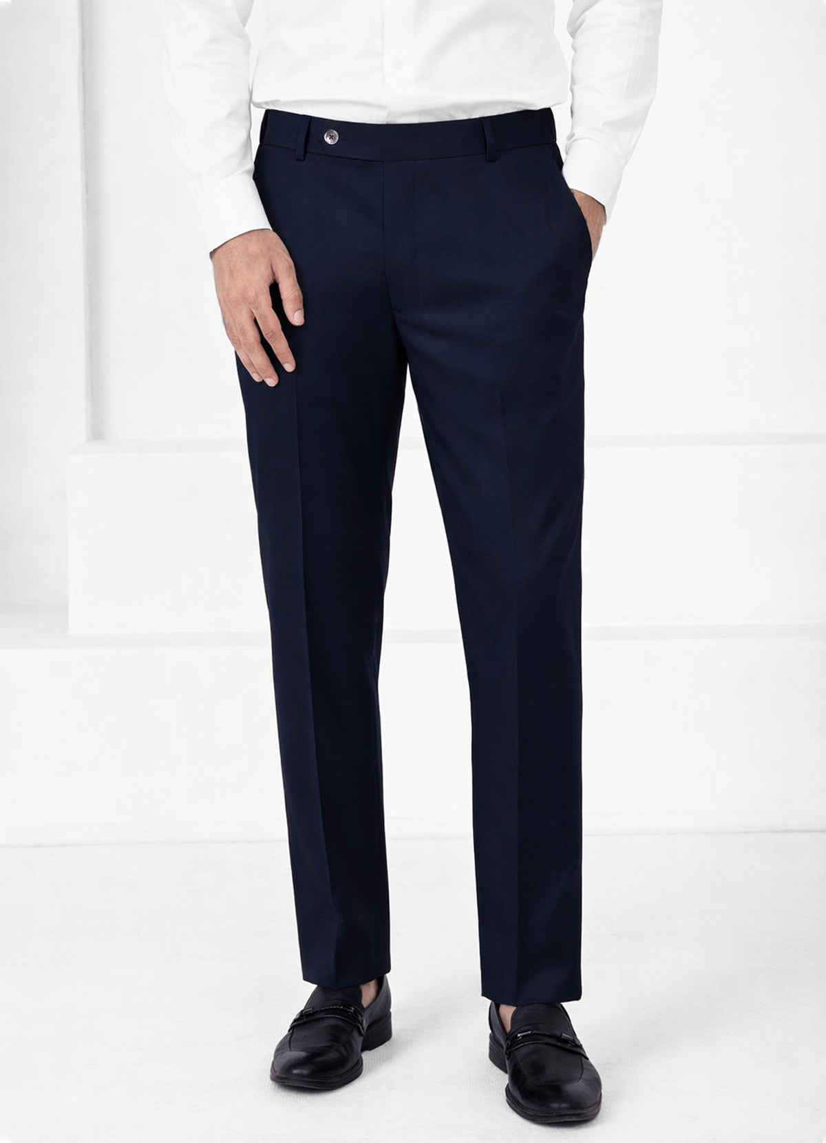 Firefly Blue Worsted Wool 4 Way Stretch Wrinkle Free Fluid Drape Fabric Single Breasted Suit