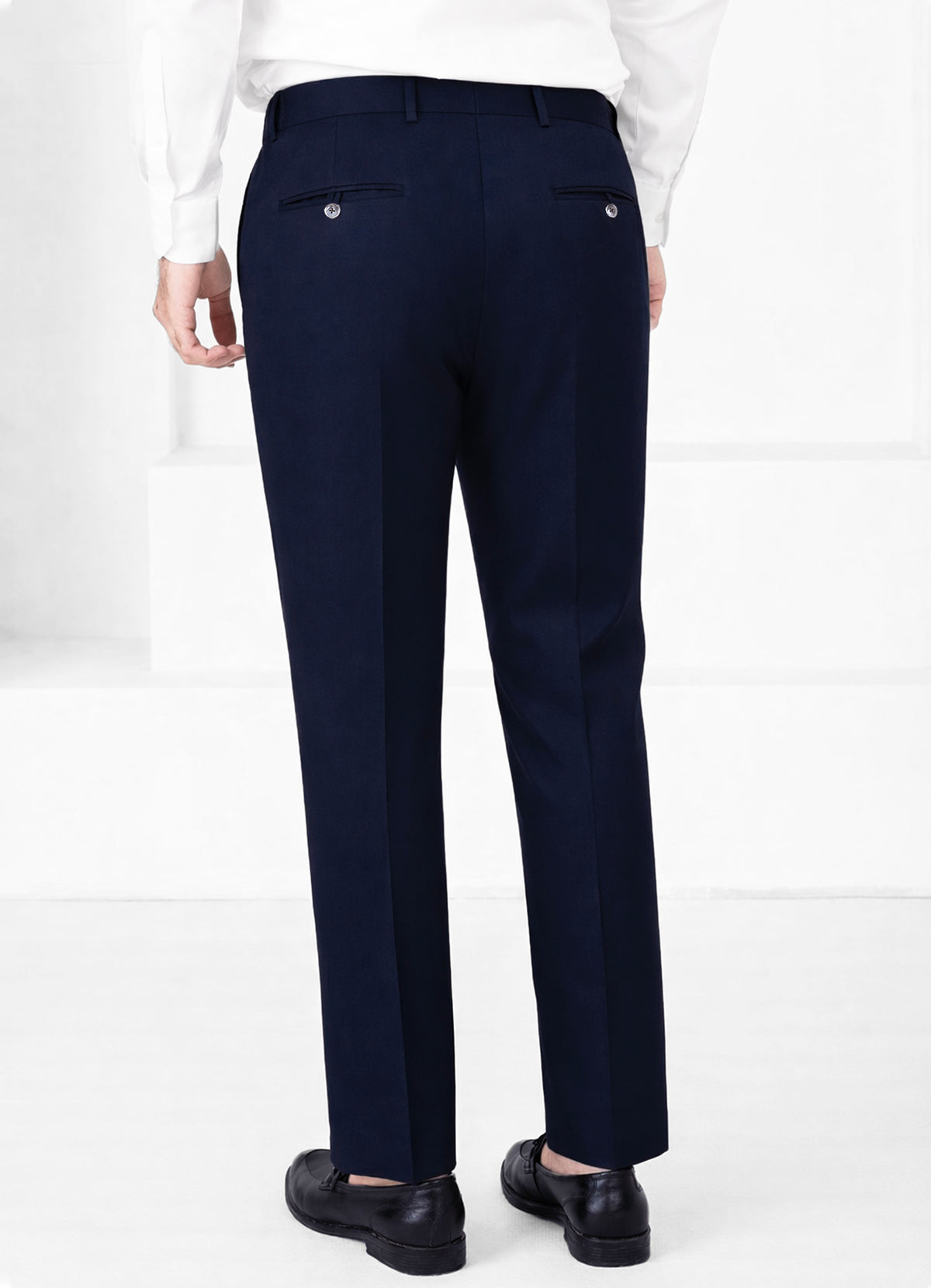 Firefly Blue Worsted Wool 4 Way Stretch Wrinkle Free Fluid Drape Fabric Single Breasted Suit