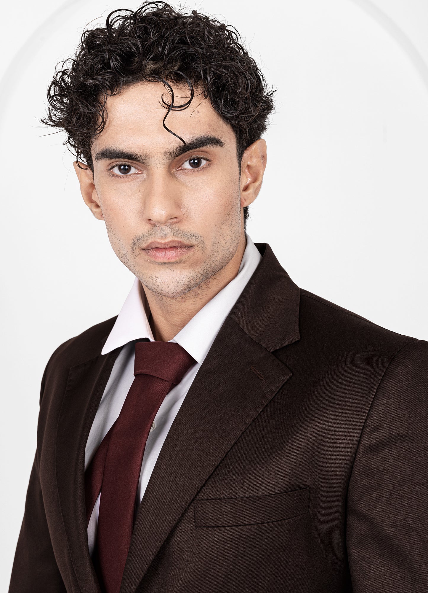 Cocoa Brown Worsted Wool 4 Way Stretch Wrinkle Free Fluid Drape Fabric Single Breasted Suit