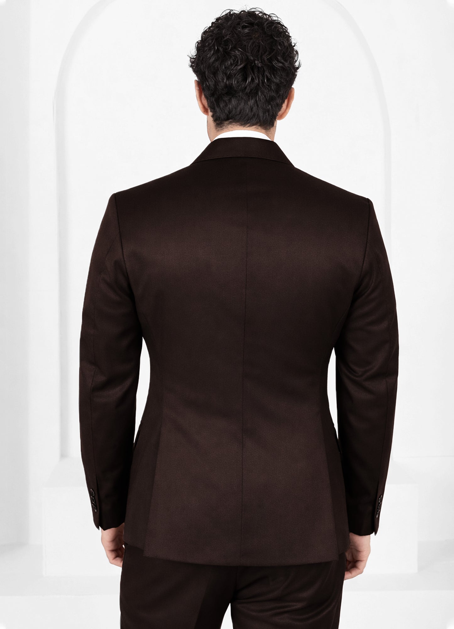 Cocoa Brown Worsted Wool 4 Way Stretch Wrinkle Free Fluid Drape Fabric Single Breasted Suit
