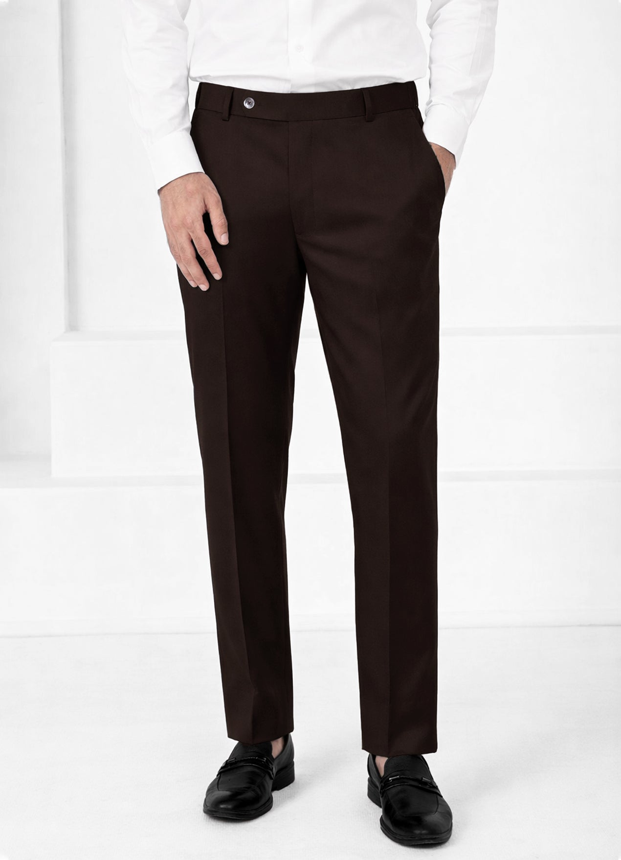 Cocoa Brown Worsted Wool 4 Way Stretch Wrinkle Free Fluid Drape Fabric Single Breasted Suit