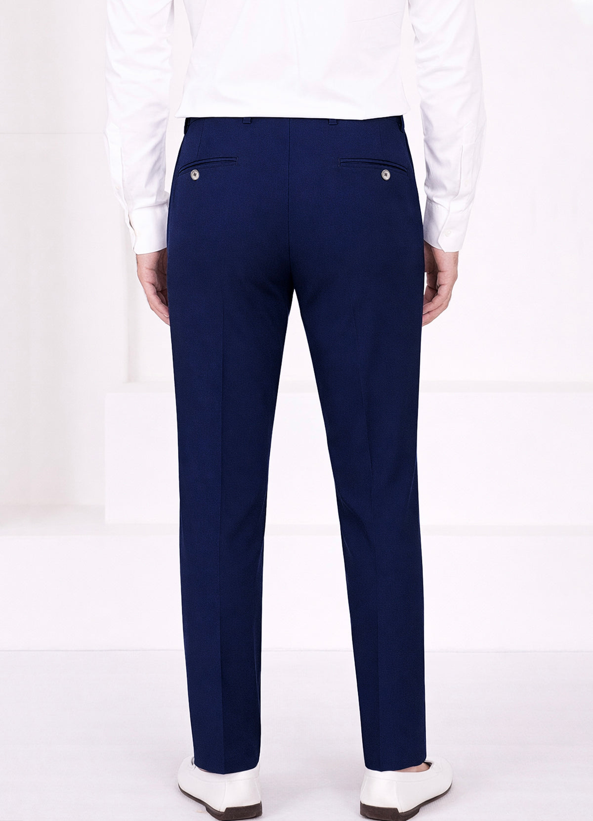 Sapphire Blue Worsted Wool 4 Way Stretch Wrinkle Free Fluid Drape Fabric Double Breasted Suit