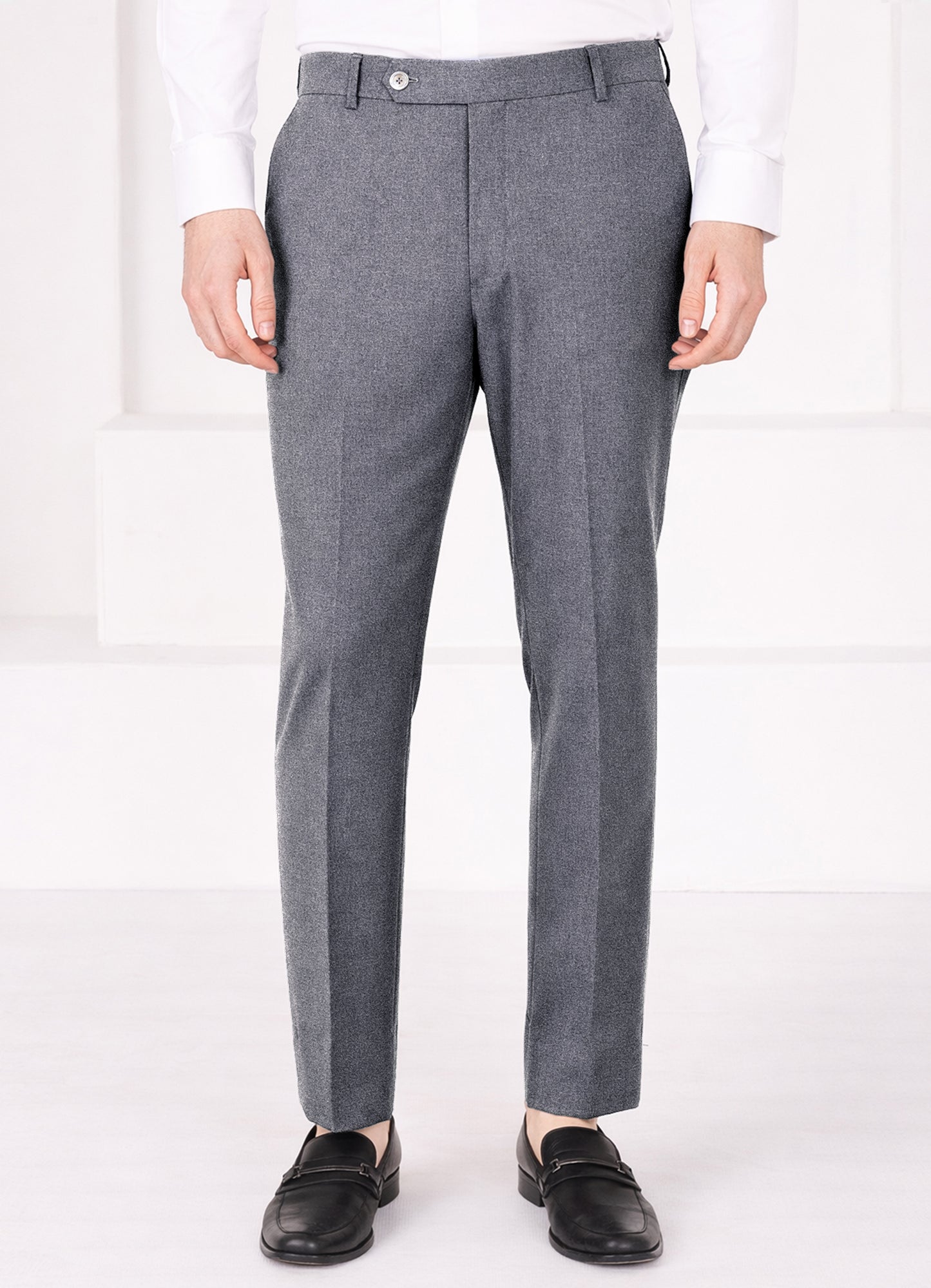 Carbon Gray Worsted Wool 4 Way Stretch Wrinkle Free Fluid Drape Fabric Single Breasted Suit