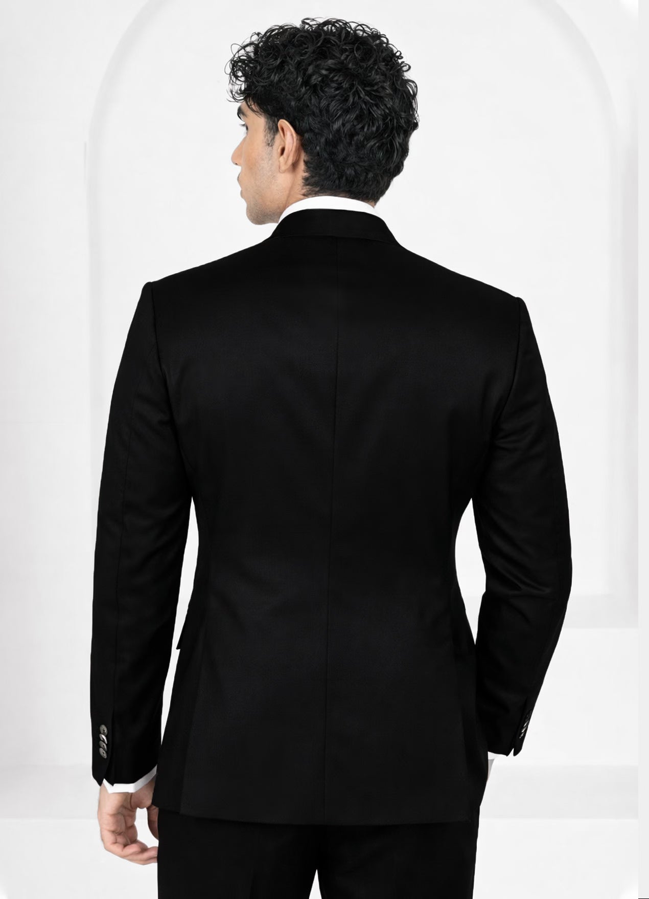 Jade Black Wool Rich Wrinkle Free Fluid Drape Fabric Tuxedo Blazer