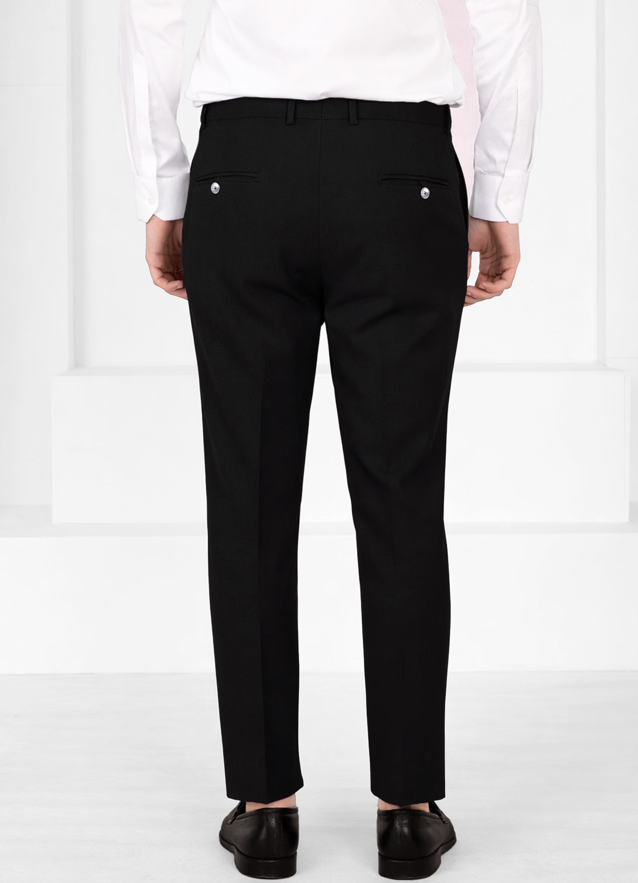 Jade Black Wool Rich Wrinkle Free Fluid Drape Fabric Tuxedo Suit