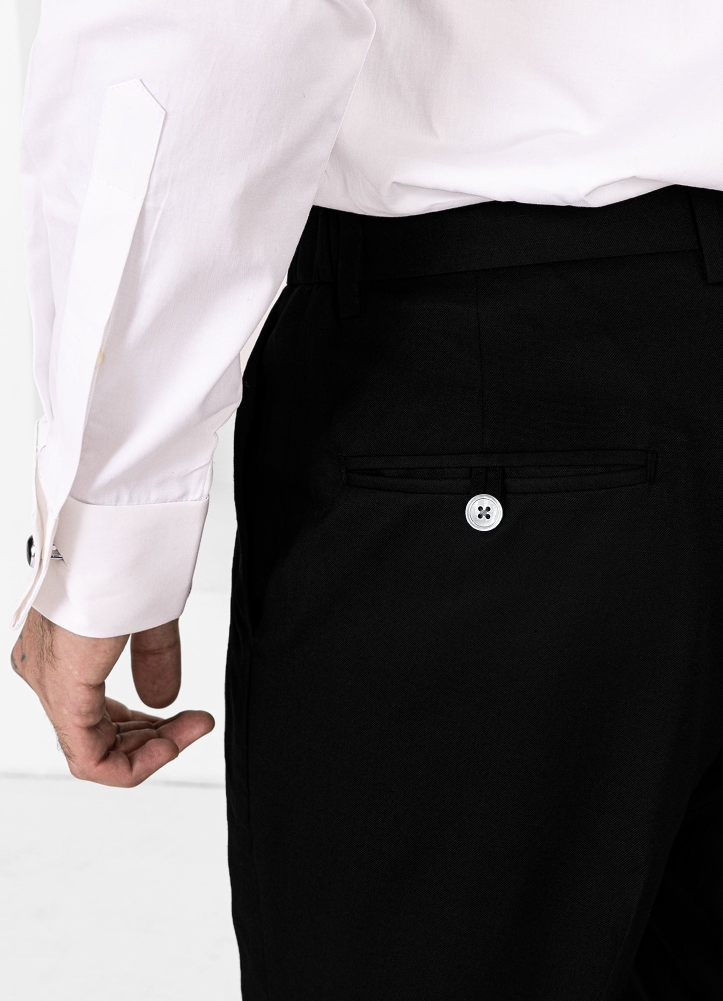 Jade Black Wool Rich Wrinkle Free Fluid Drape Fabric Tuxedo Suit