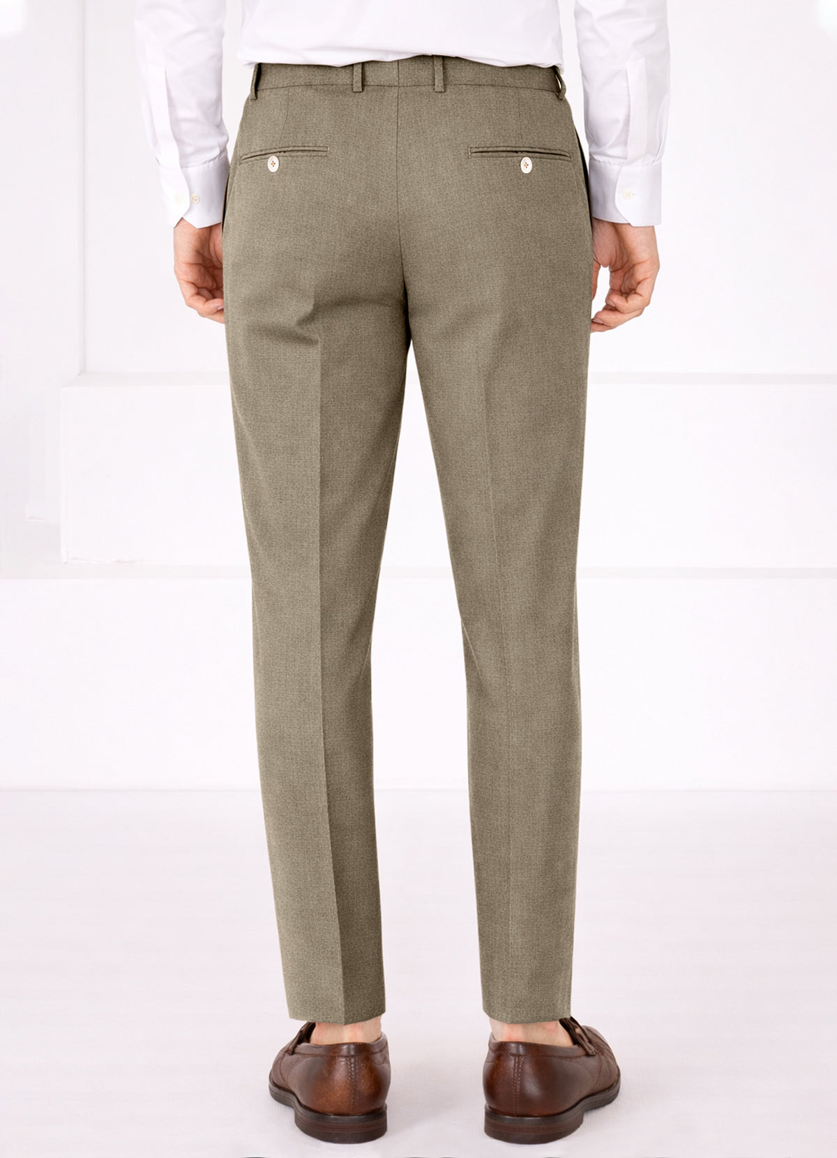 Makara Brown Worsted Wool 4 Way Stretch Wrinkle Free Fluid Drape Fabric Double Breasted Suit