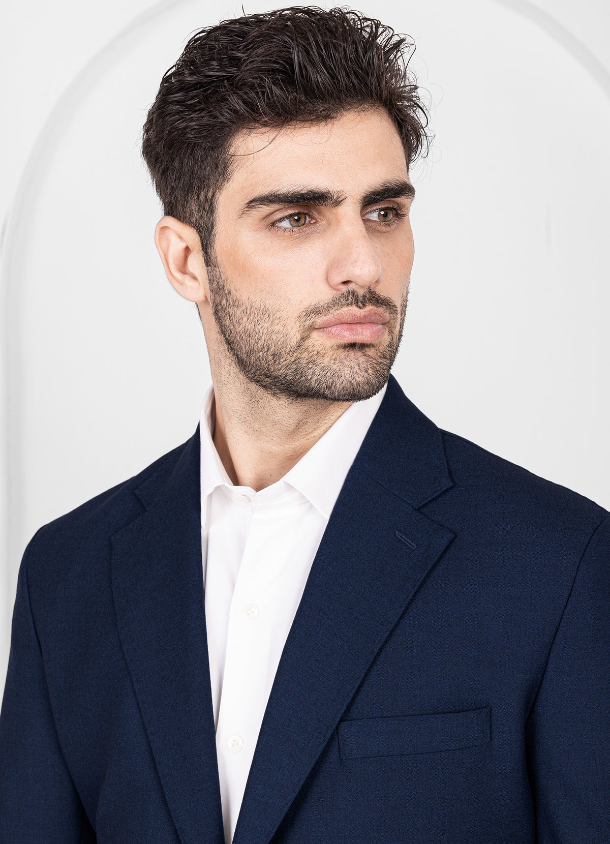 Mirage Blue Worsted Wool 4 Way Stretch Wrinkle Free Fluid Drape Fabric Single Breasted Suit