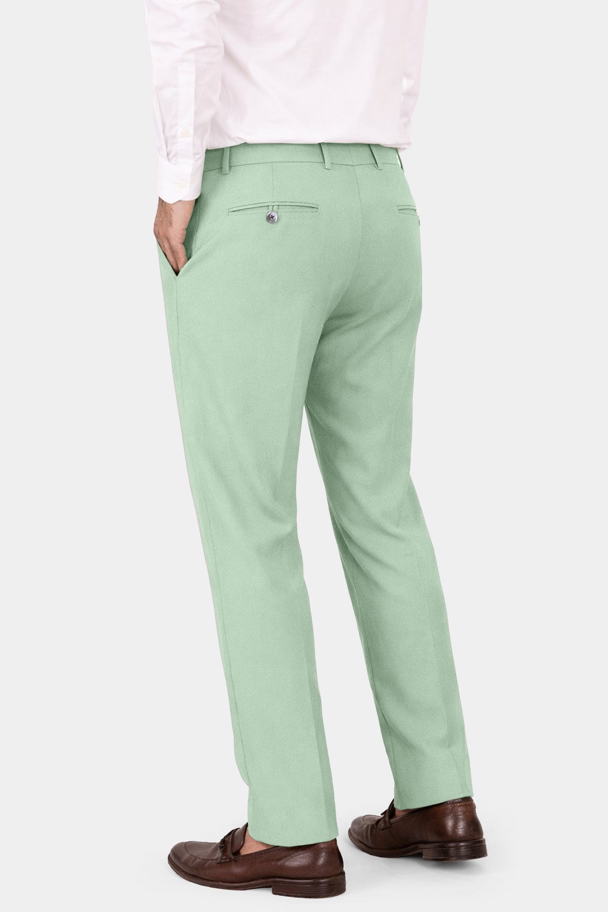 Surf Green Worsted Wool 4 Way Stretch Wrinkle Free Fluid Drape Fabric Double Breasted Suit