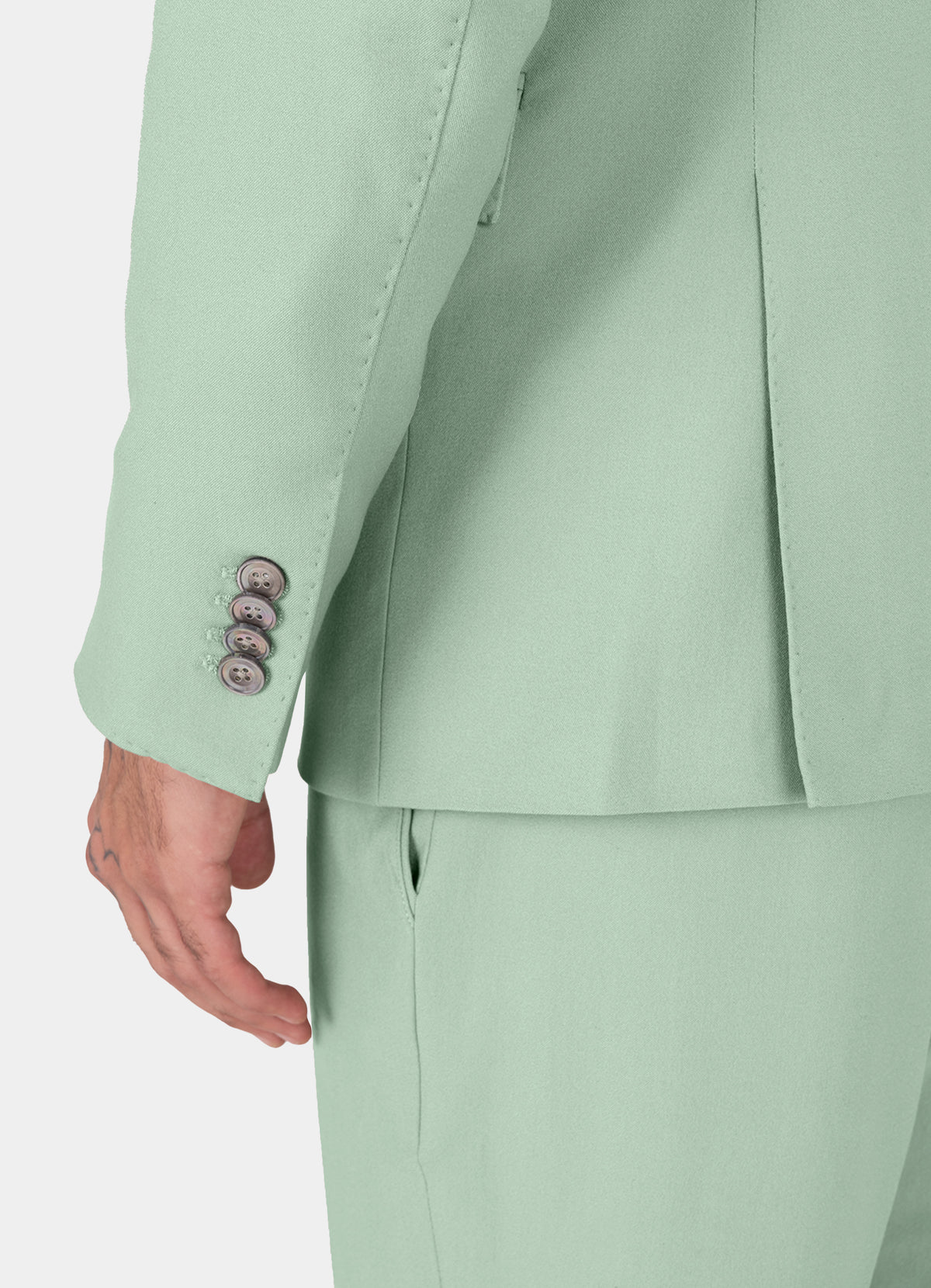 Surf Green Worsted Wool 4 Way Stretch Wrinkle Free Fluid Drape Fabric Double Breasted Suit