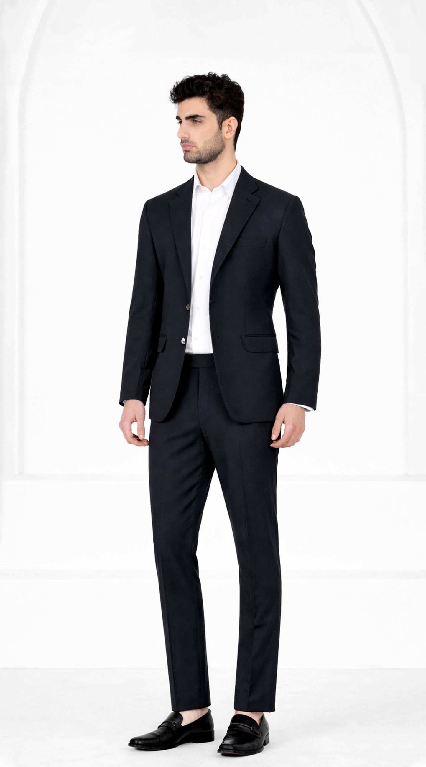 Zeus Blue Worsted Wool 4 Way Stretch Wrinkle Free Fluid Drape Fabric Single Breasted Suit