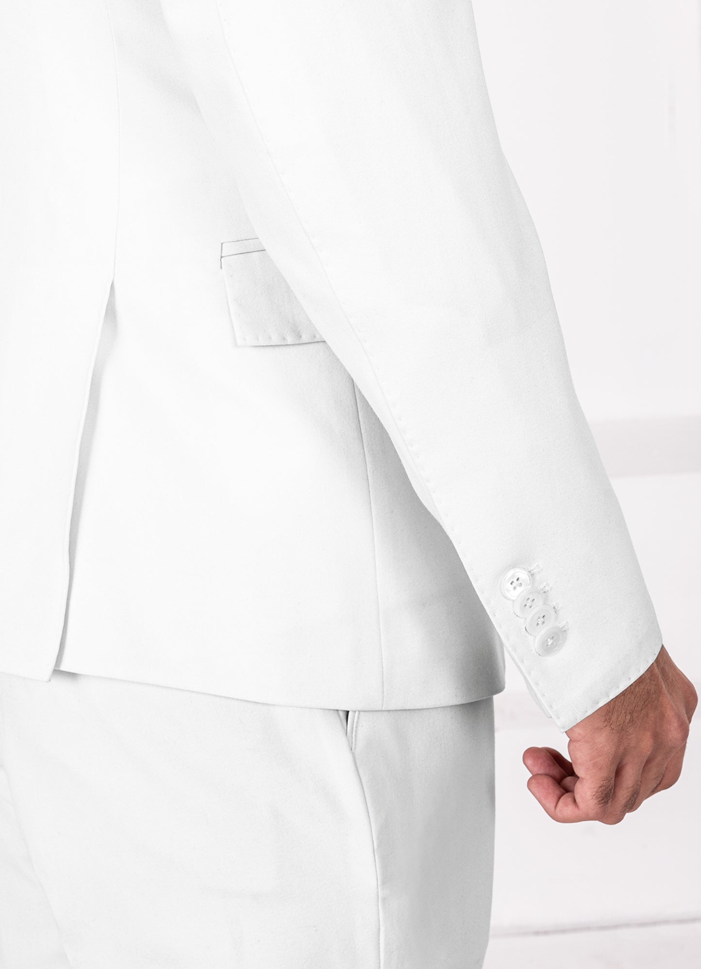 Off White Worsted Wool 4 Way Stretch Wrinkle Free Fluid Drape Fabric Single Breasted Suit