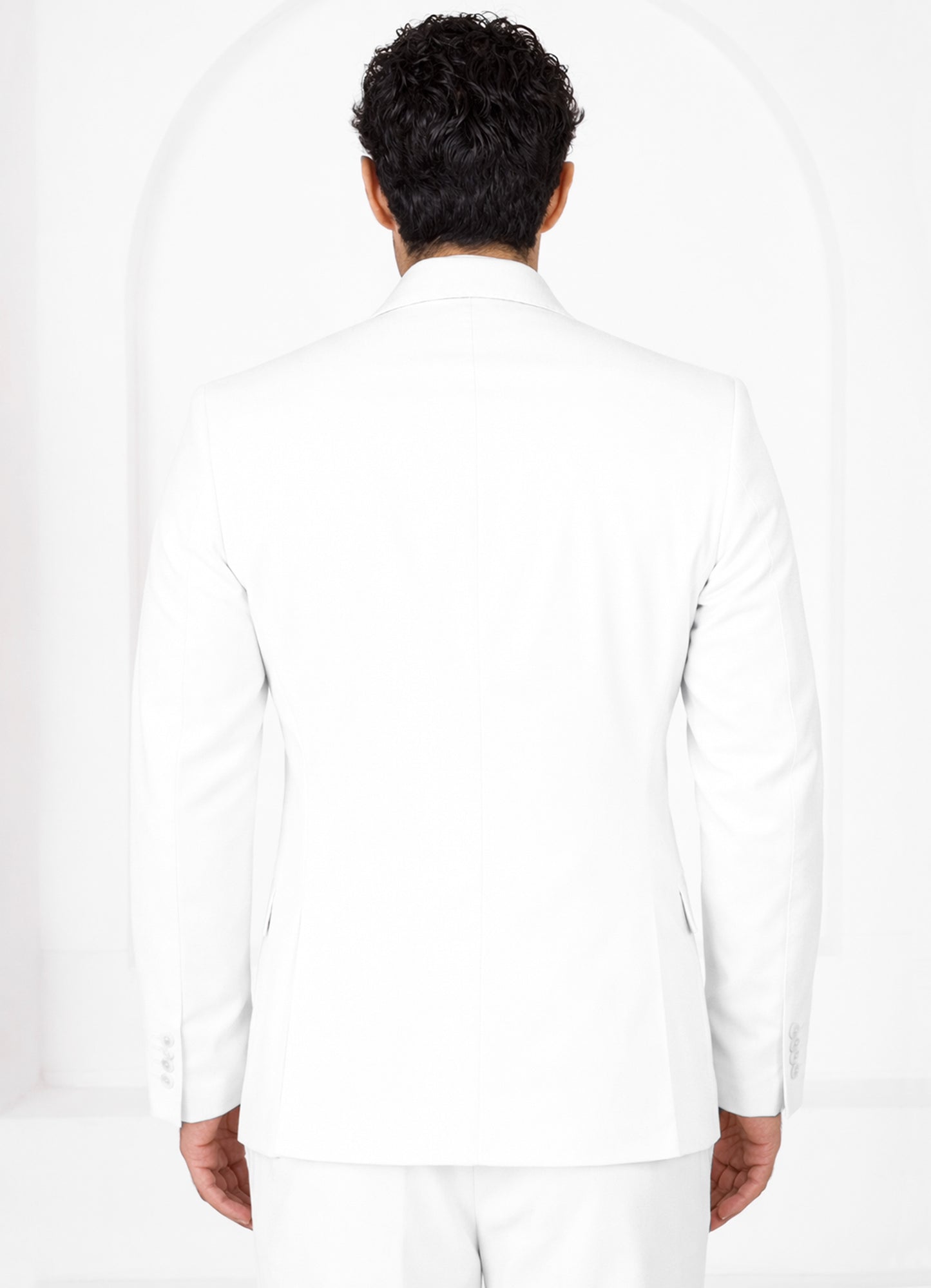 Off White Worsted Wool 4 Way Stretch Wrinkle Free Fluid Drape Fabric Single Breasted Suit