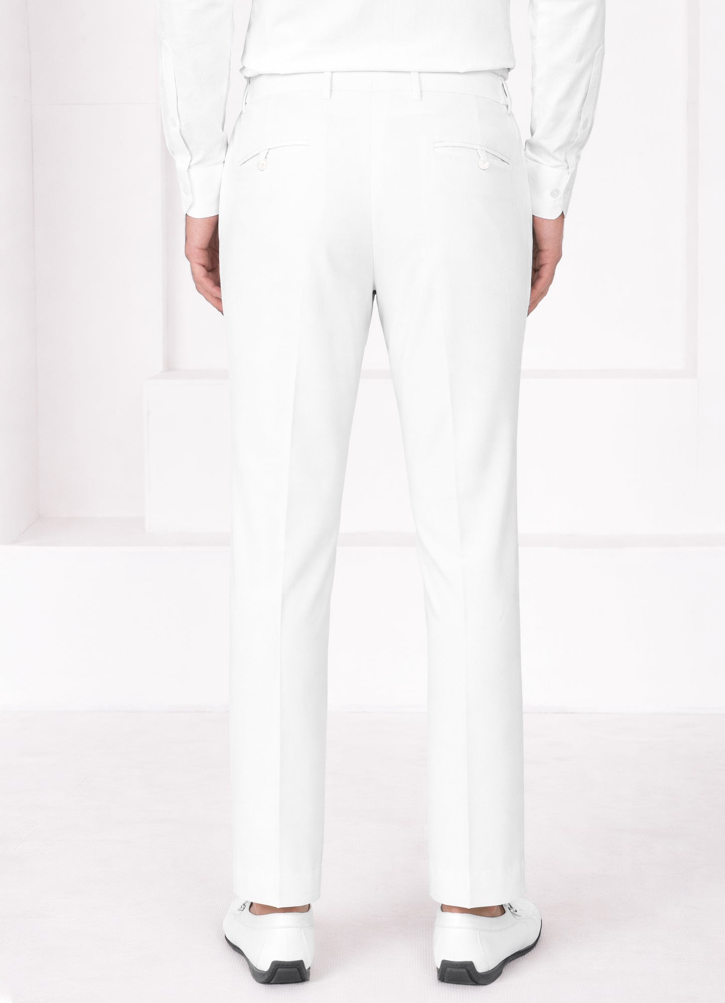 Off White Worsted Wool 4 Way Stretch Wrinkle Free Fluid Drape Fabric Single Breasted Suit