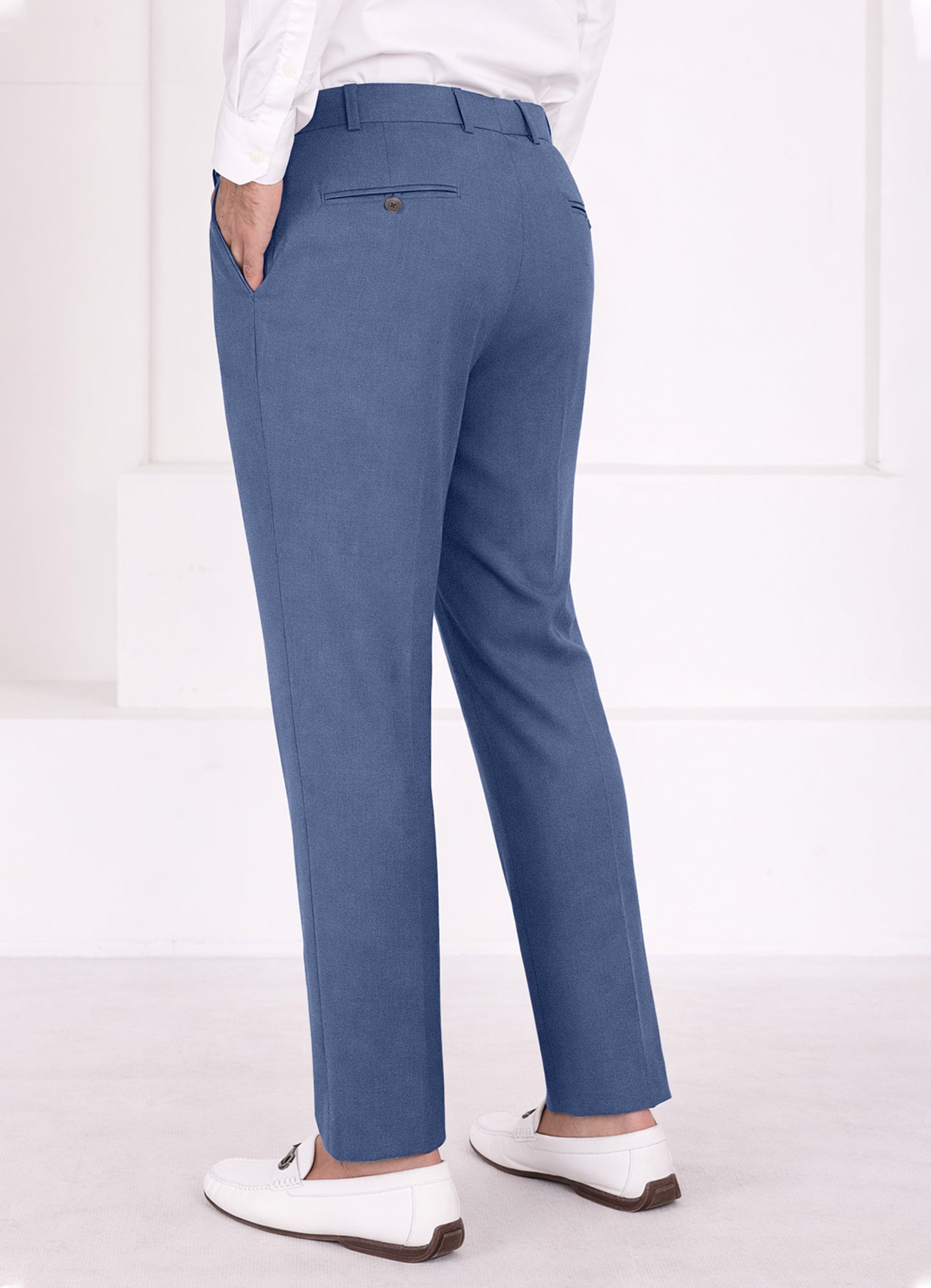 Marble Blue Wool Rich Slight Stretch Stretchable Waistband Pant