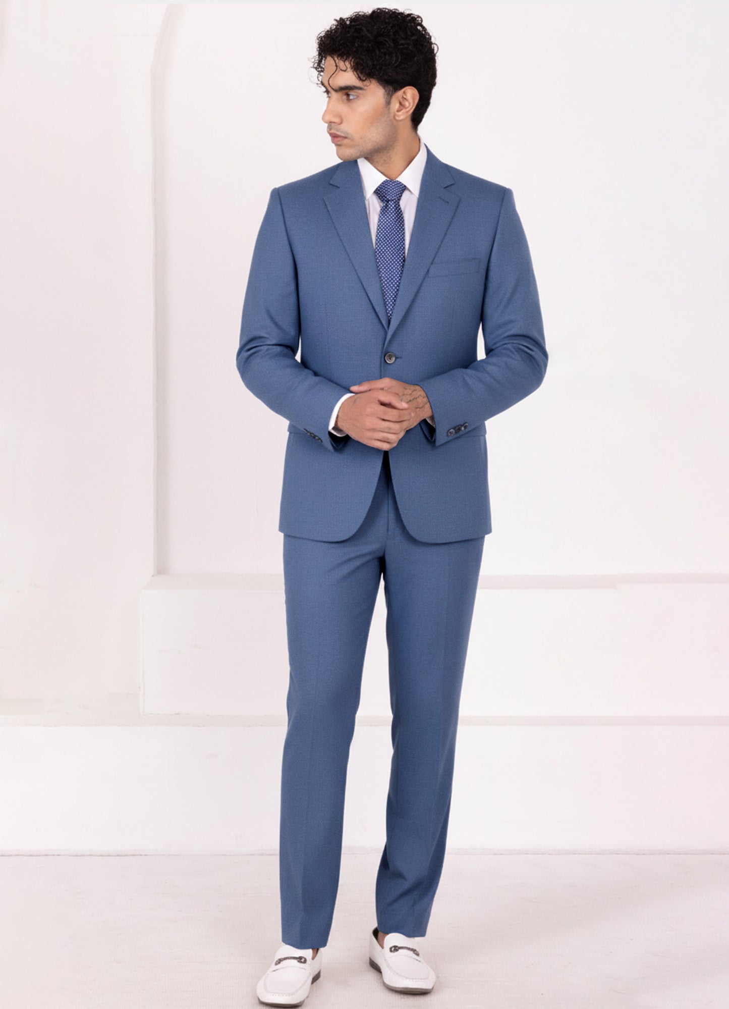 Marble Blue Wool Rich Slight Stretch Single Breasted Suit