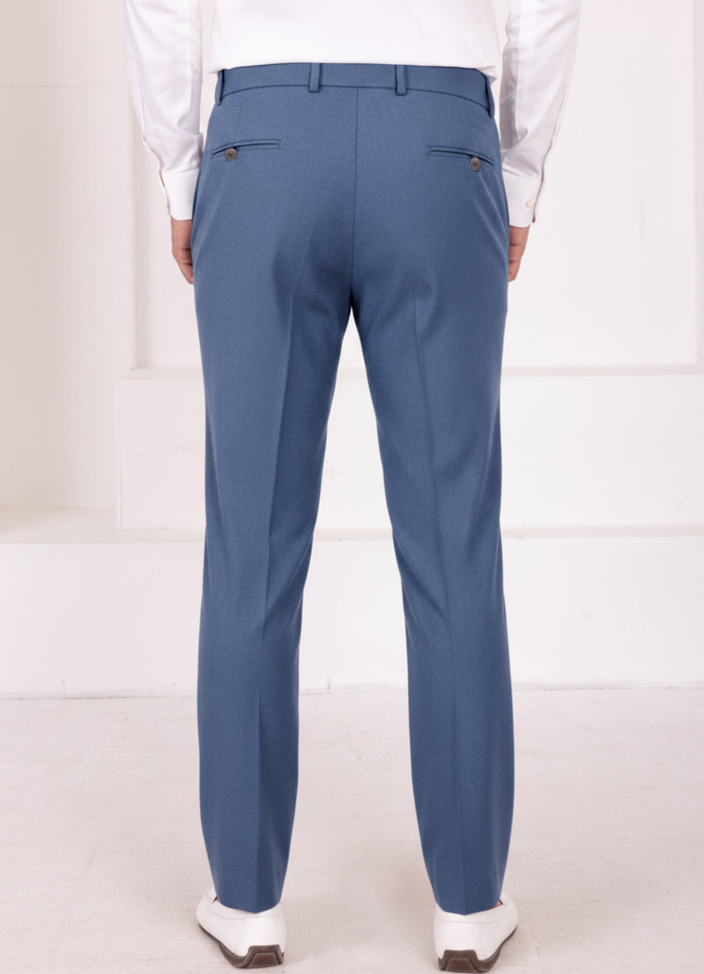 Marble Blue Wool Rich Slight Stretch Stretchable Waistband Pant