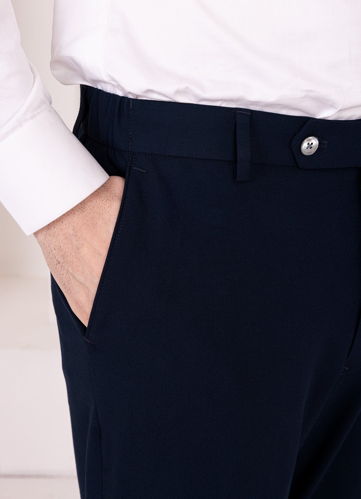 Firefly Blue Worsted Wool 4 Way Stretch Wrinkle Free Fluid Drape Fabric Double Breasted Suit