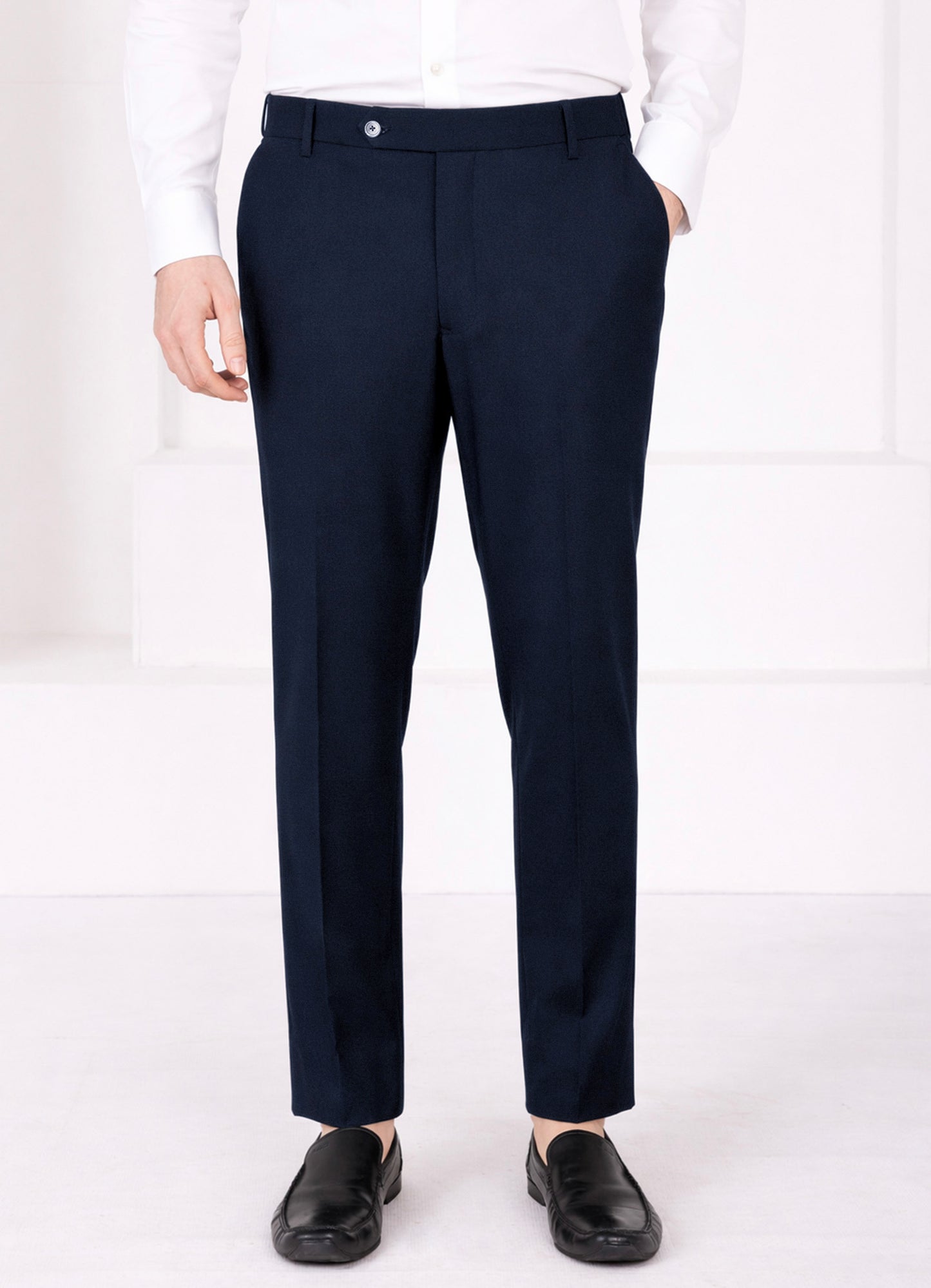 Firefly Blue Worsted Wool 4 Way Stretch Wrinkle Free Fluid Drape Fabric Double Breasted Suit