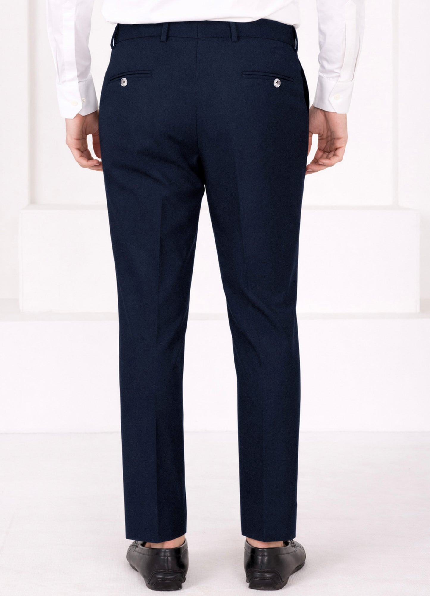 Firefly Blue Worsted Wool 4 Way Stretch Wrinkle Free Fluid Drape Fabric Double Breasted Suit