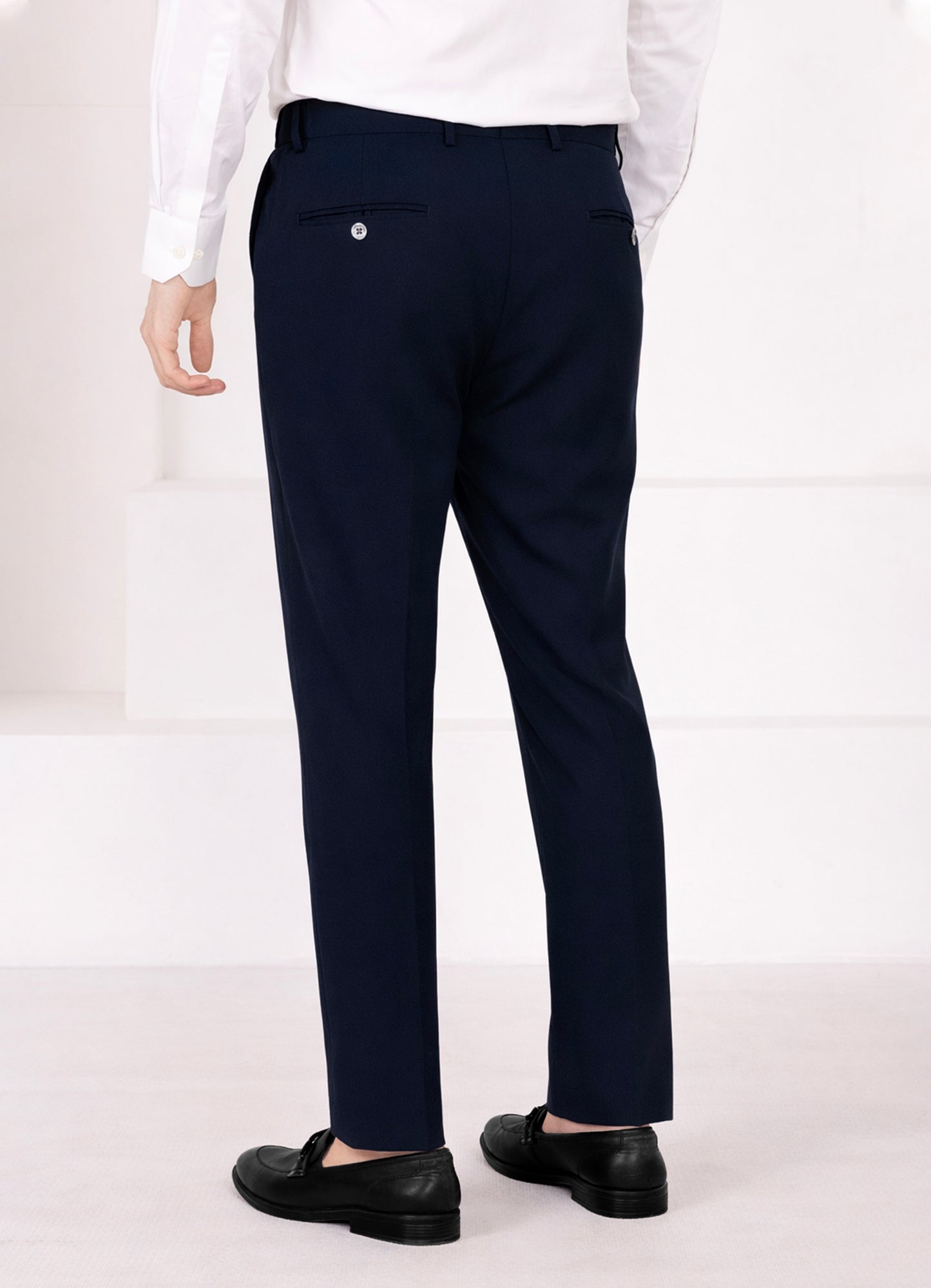 Firefly Blue Worsted Wool 4 Way Stretch Wrinkle Free Fluid Drape Fabric Double Breasted Suit