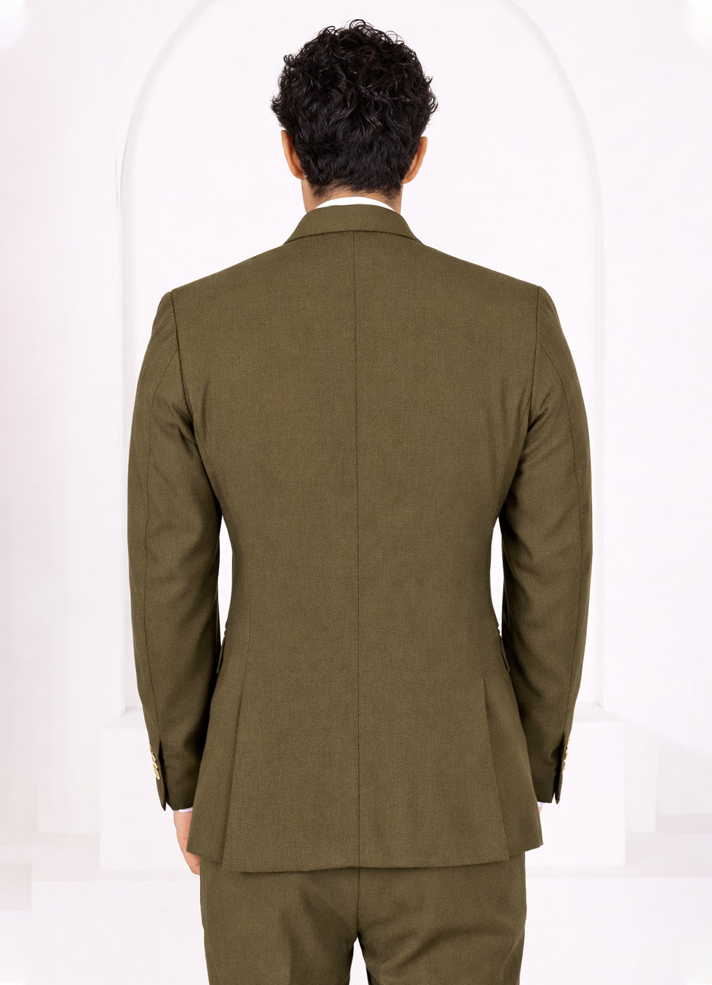 Tortilla Brown Worsted Wool 4 Way Stretch Wrinkle Free Fluid Drape Fabric Double Breasted Suit