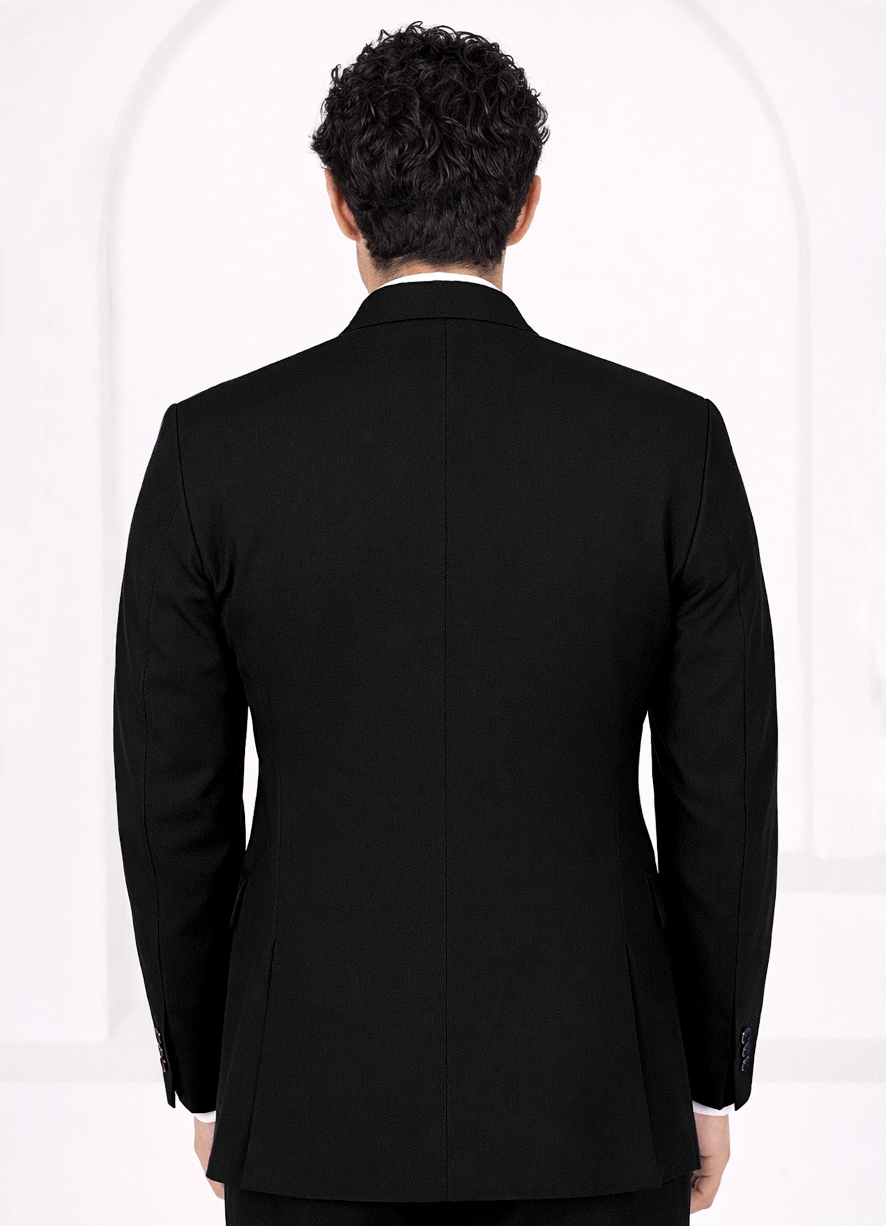 Jade Black Subtle Sheen Wool Rich Stretchable traveler Double Breasted Suit